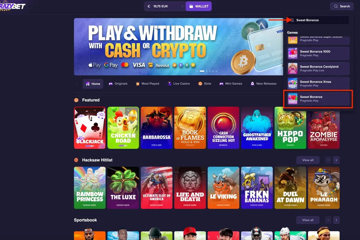 Sweet Bonanza Pragmatic Play on CrazyBet – searching for the game