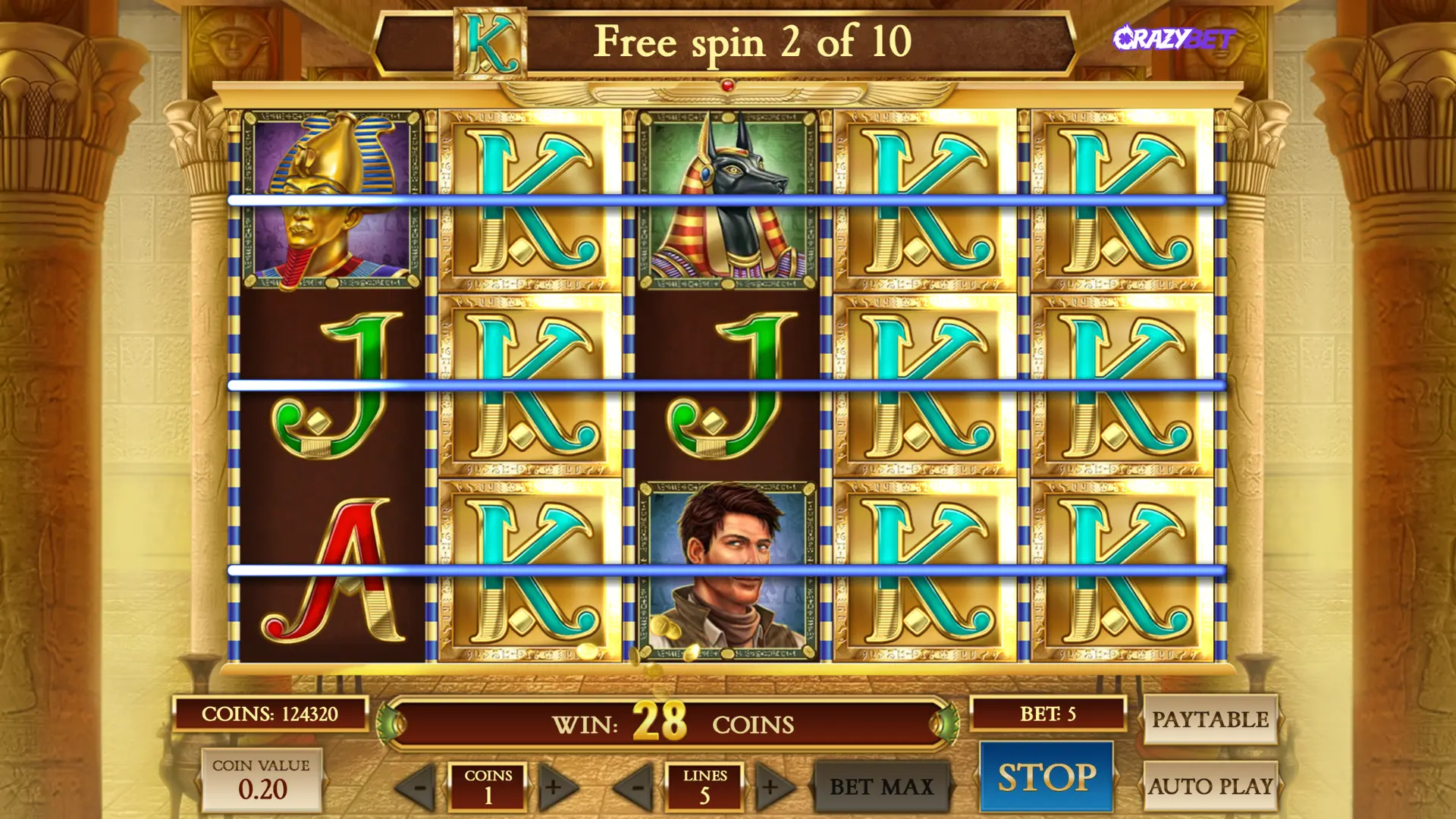 Book of Dead – expanding Ks aligned during free spins