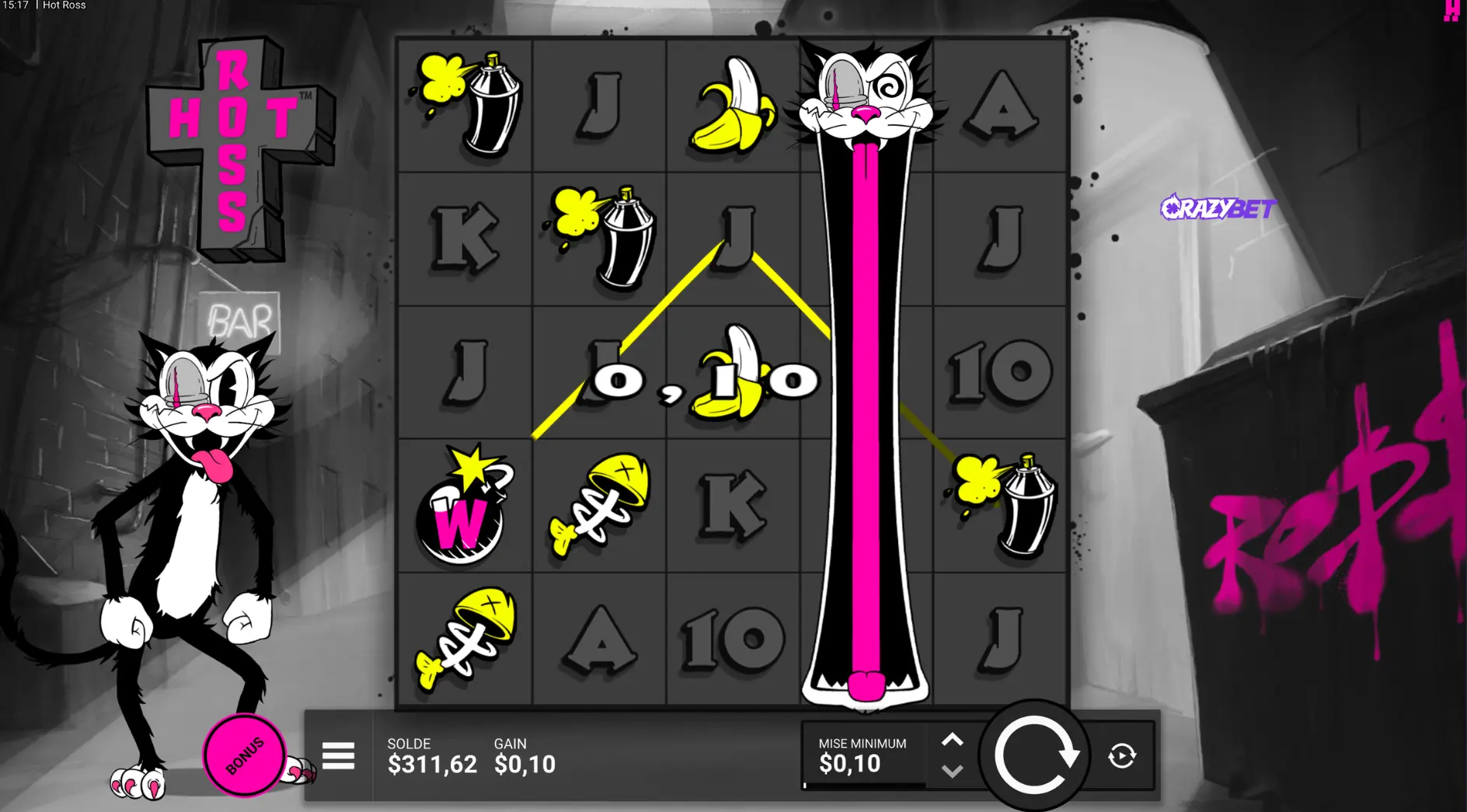 Hot Ro$$ Hacksaw Gaming expanding character symbol on the 5×5 grid