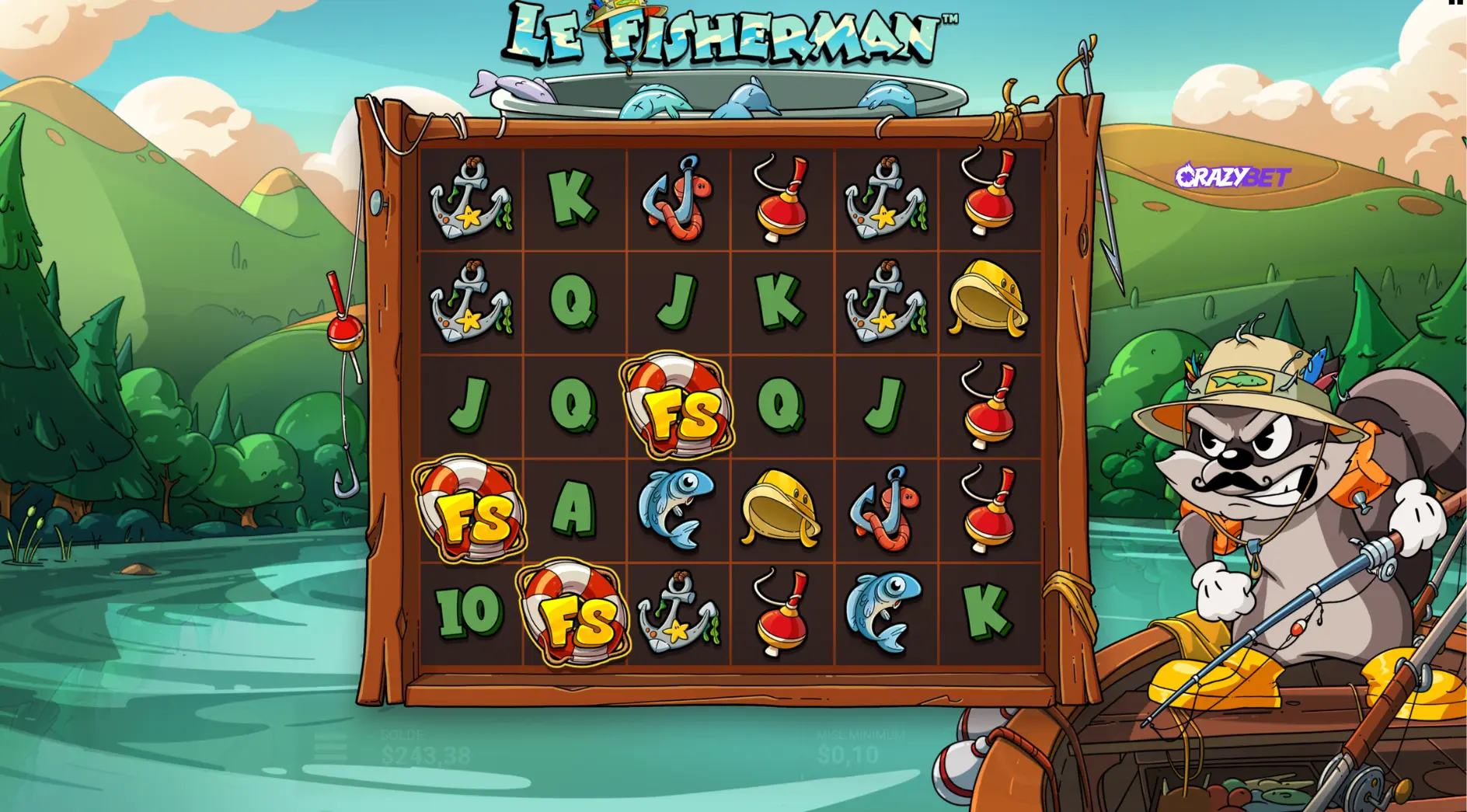 three FS symbols in The Fisherman by Hacksaw Gaming triggering the bonus