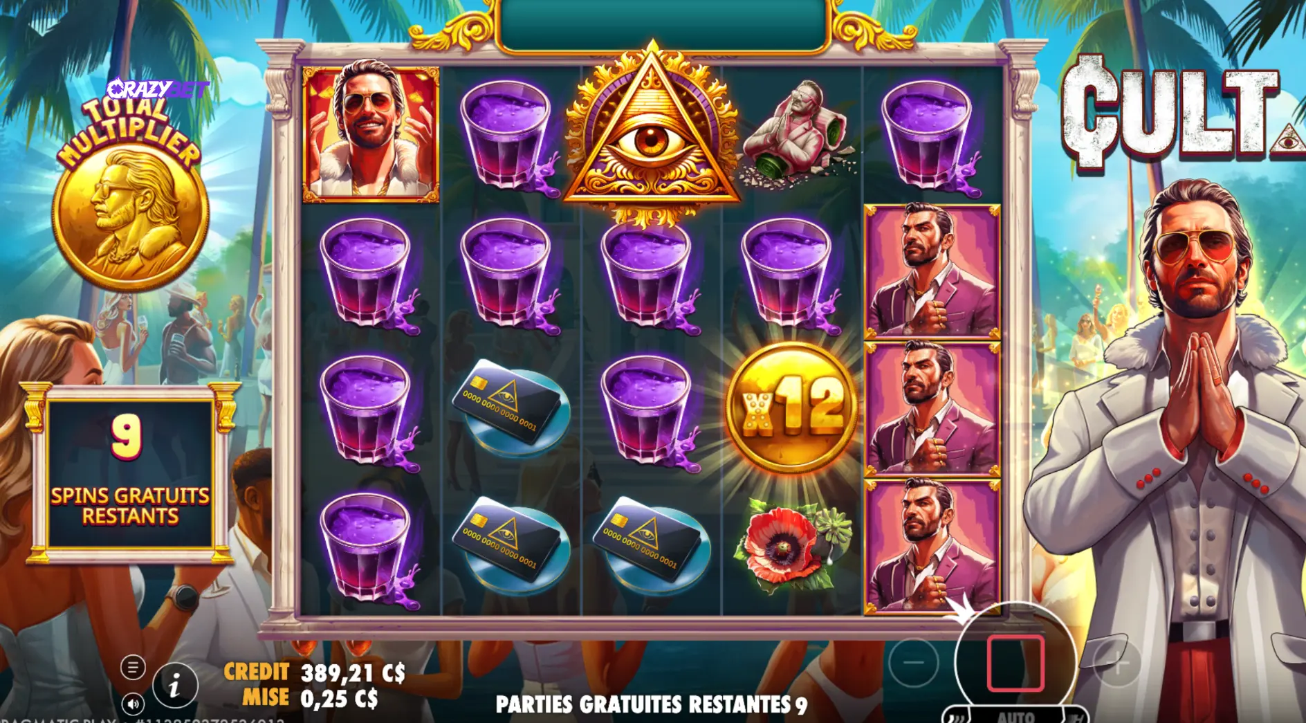 Free spins on the CULT slot with a x12 multiplier and symbol accumulation.