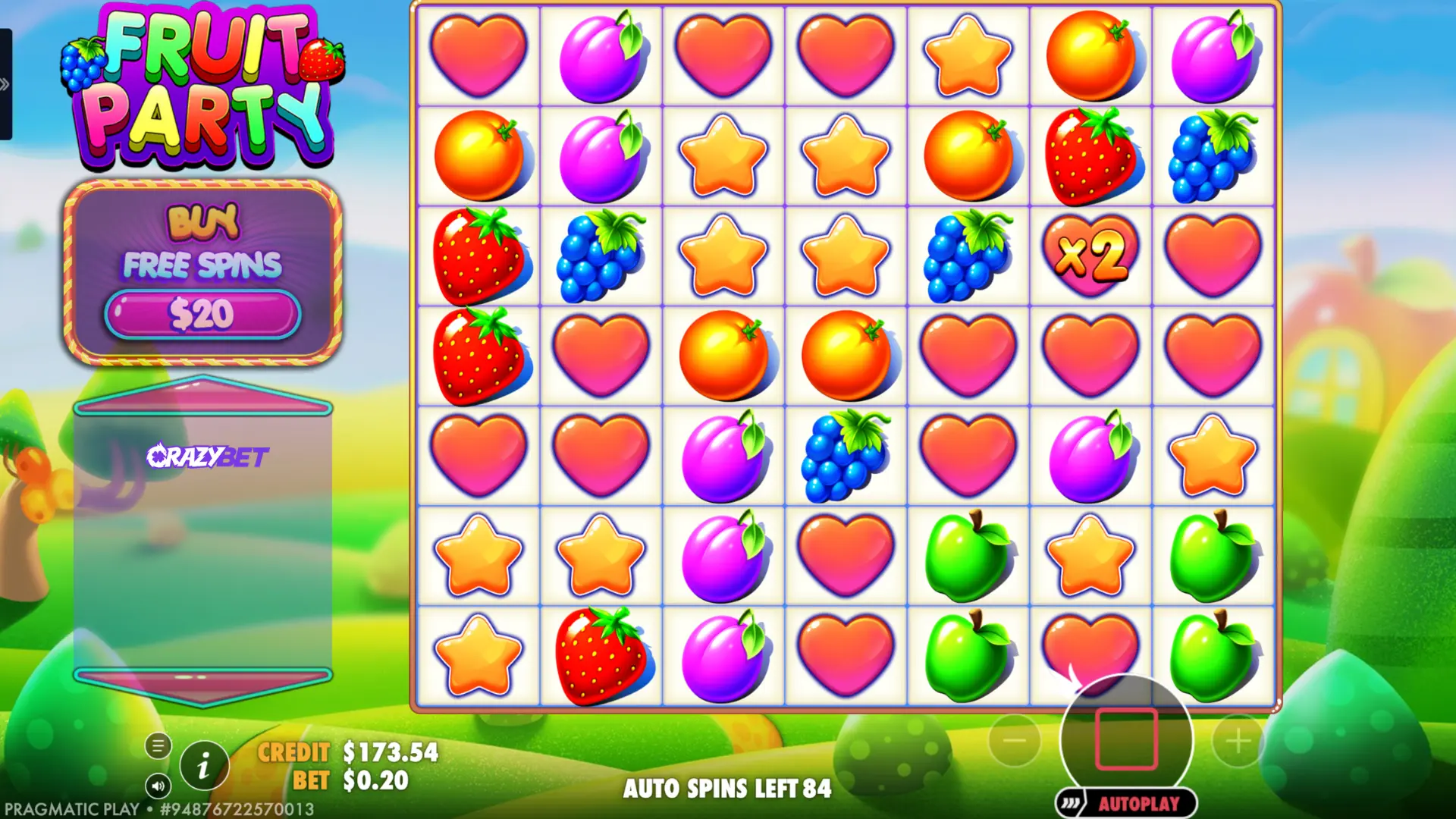 Fruit Party – winning cluster with x2 multiplier in the base game