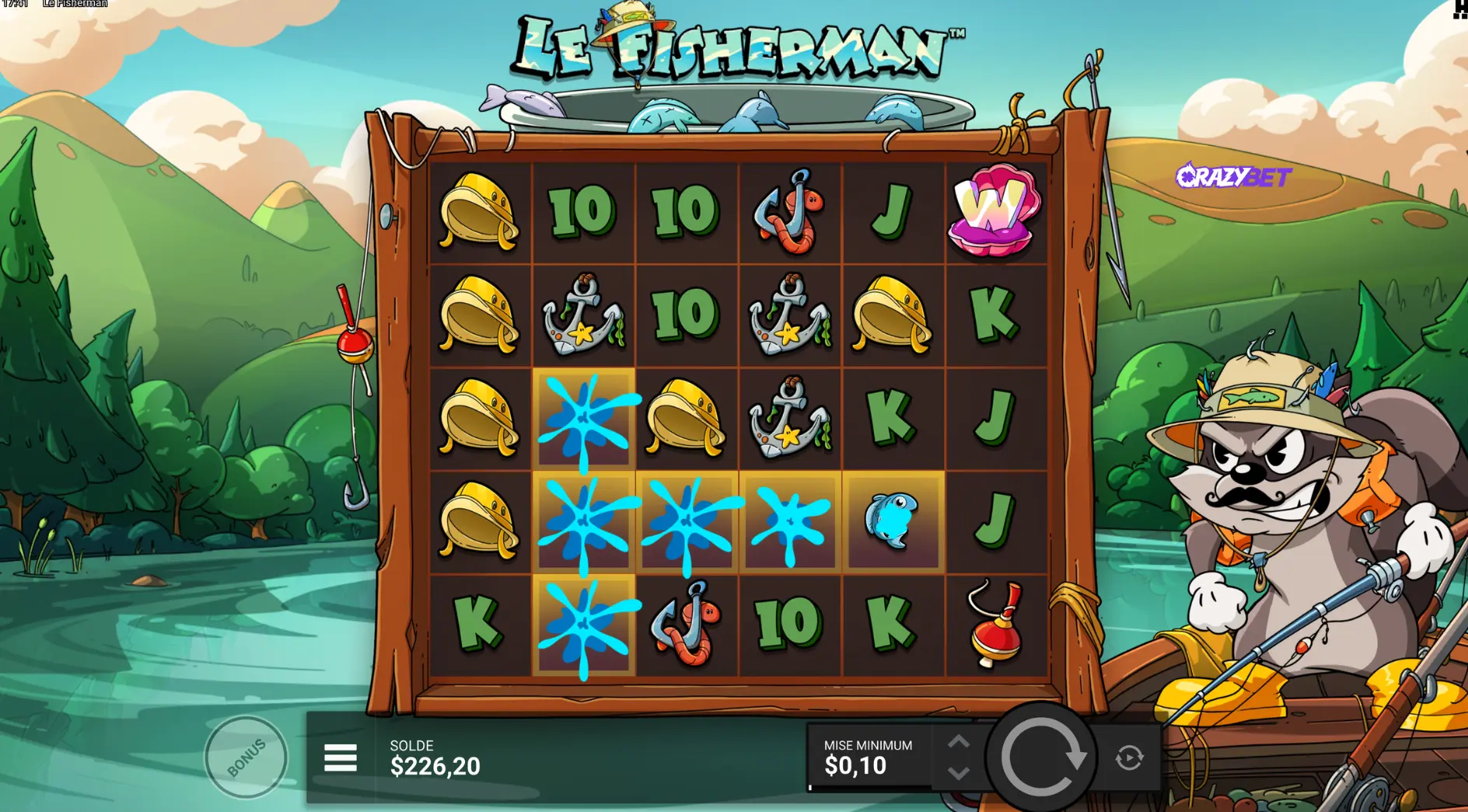 active connections in The Fisherman by Hacksaw Gaming with blue splash effects