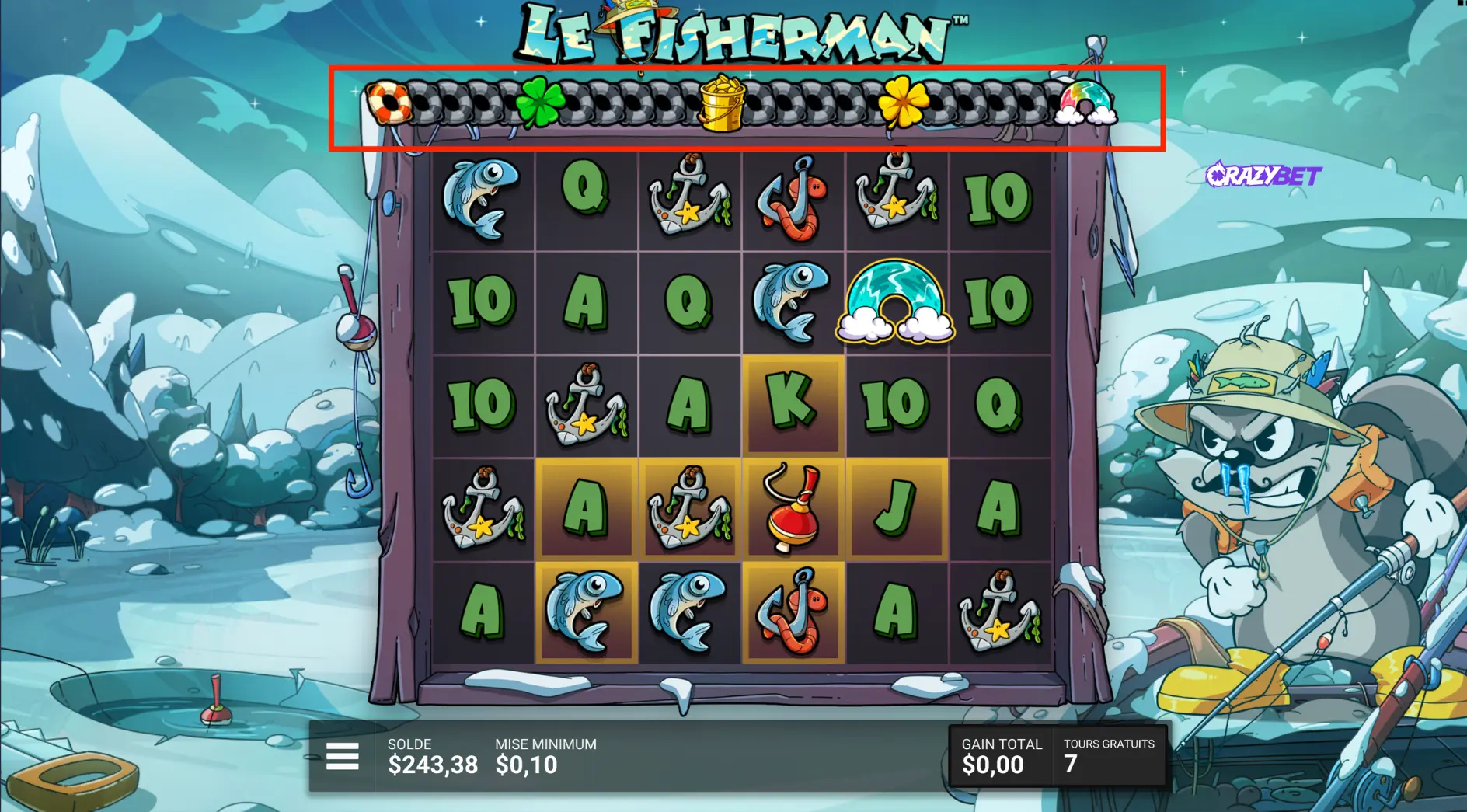 bonus progression bar in The Fisherman by Hacksaw Gaming with clover and bucket icons