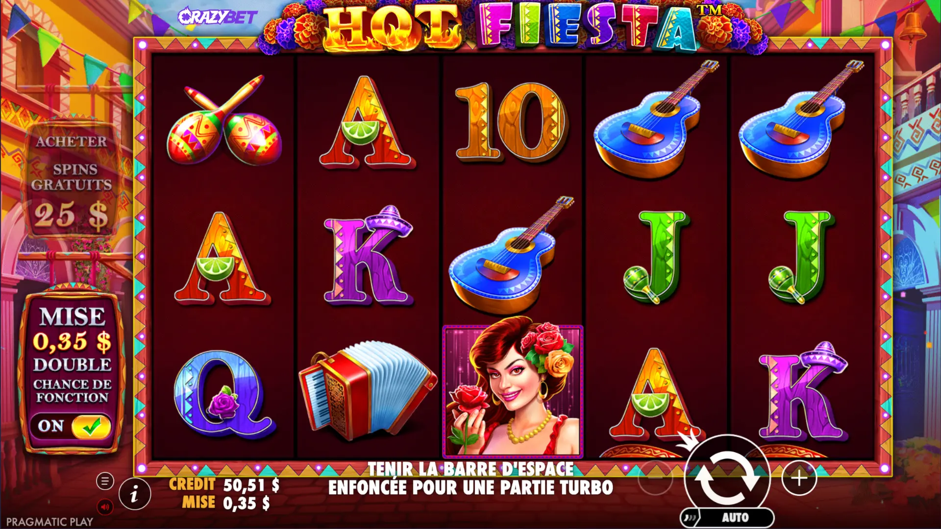 Hot Fiesta: 5x3 Grid Overview (25 Lines), Ante Bet Enabled
