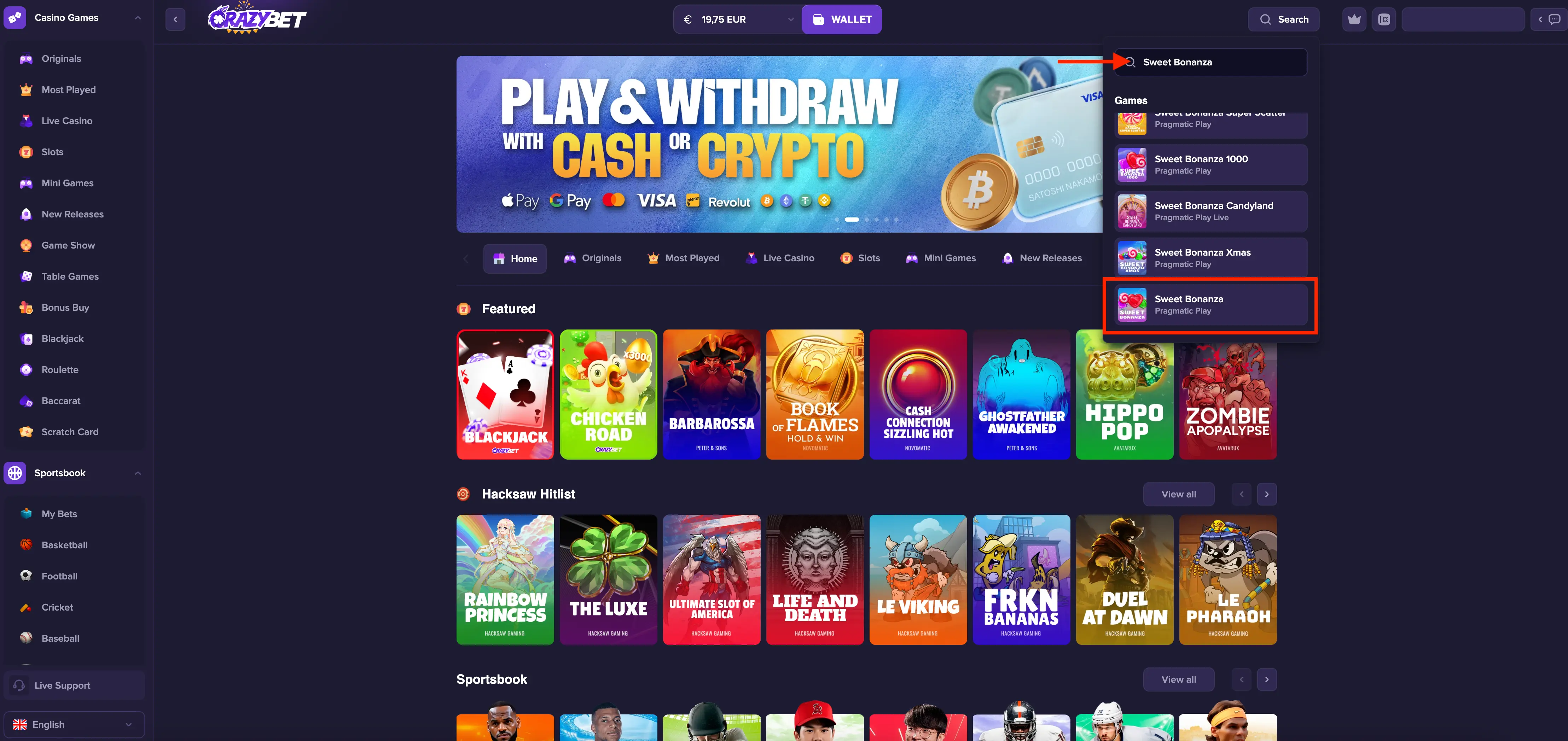 Sweet Bonanza Pragmatic Play sur CrazyBet – recherche du jeu