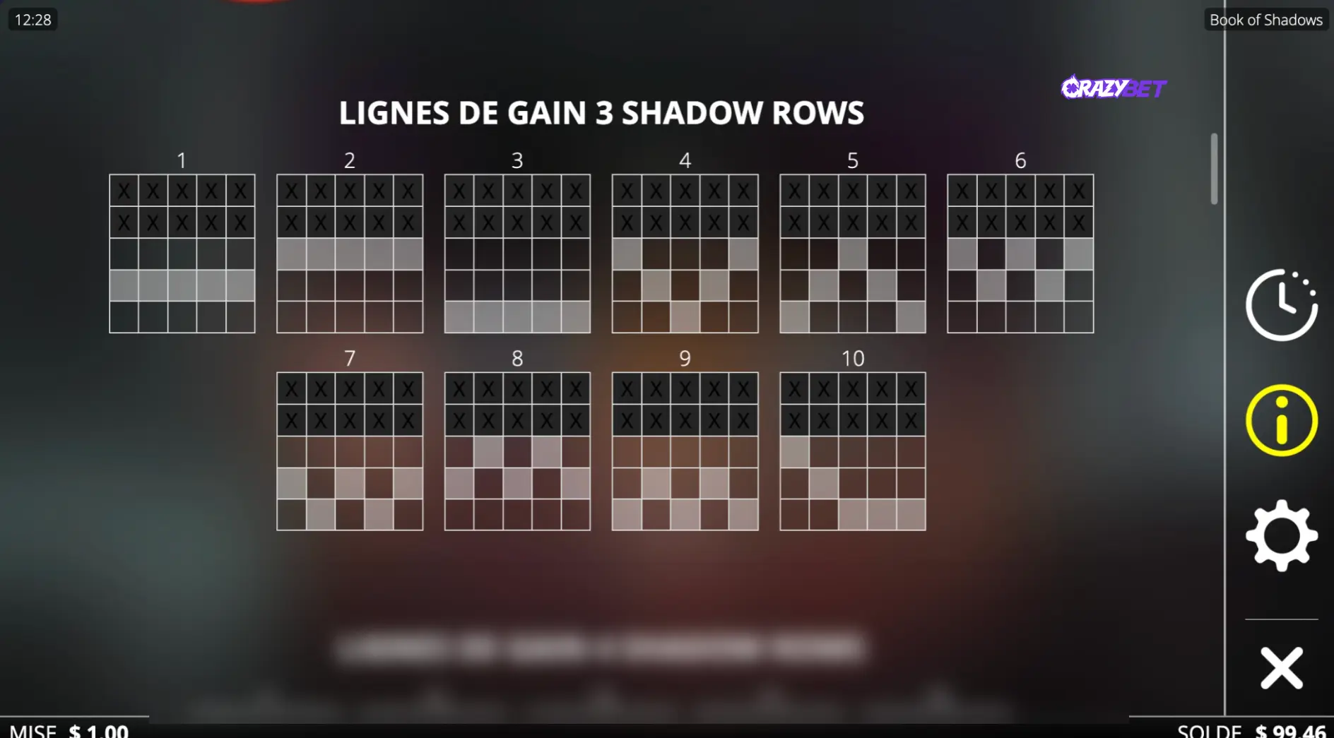Book of Shadows: 10 Paylines Layout