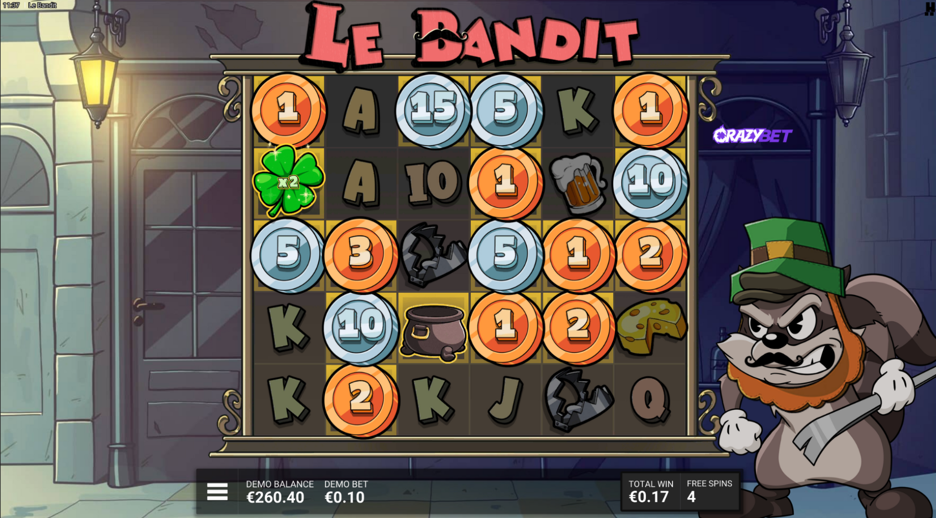 The Bandit – coins and x2 clover on Golden Squares