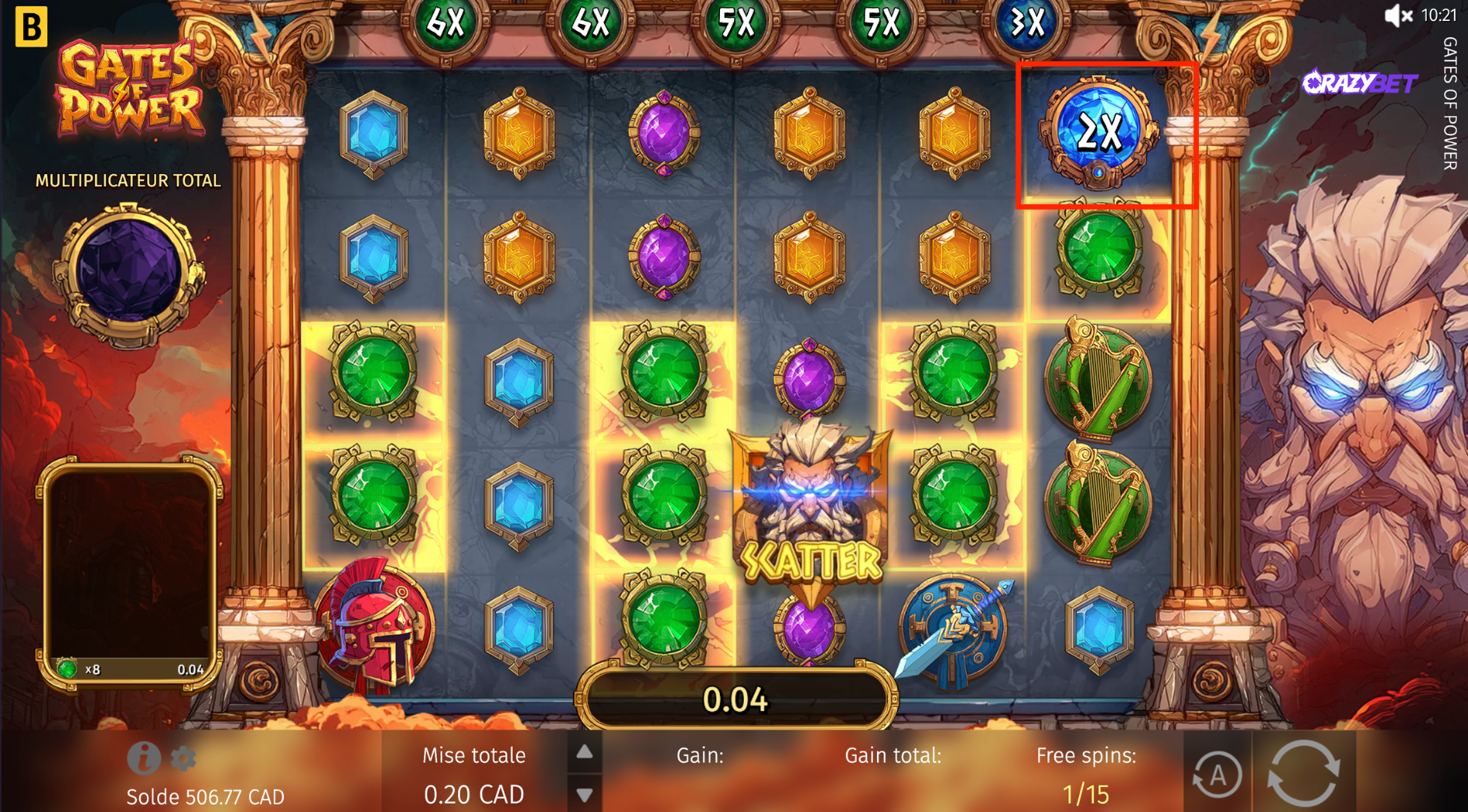 Gates of Power 2× multiplier active during Free Spins