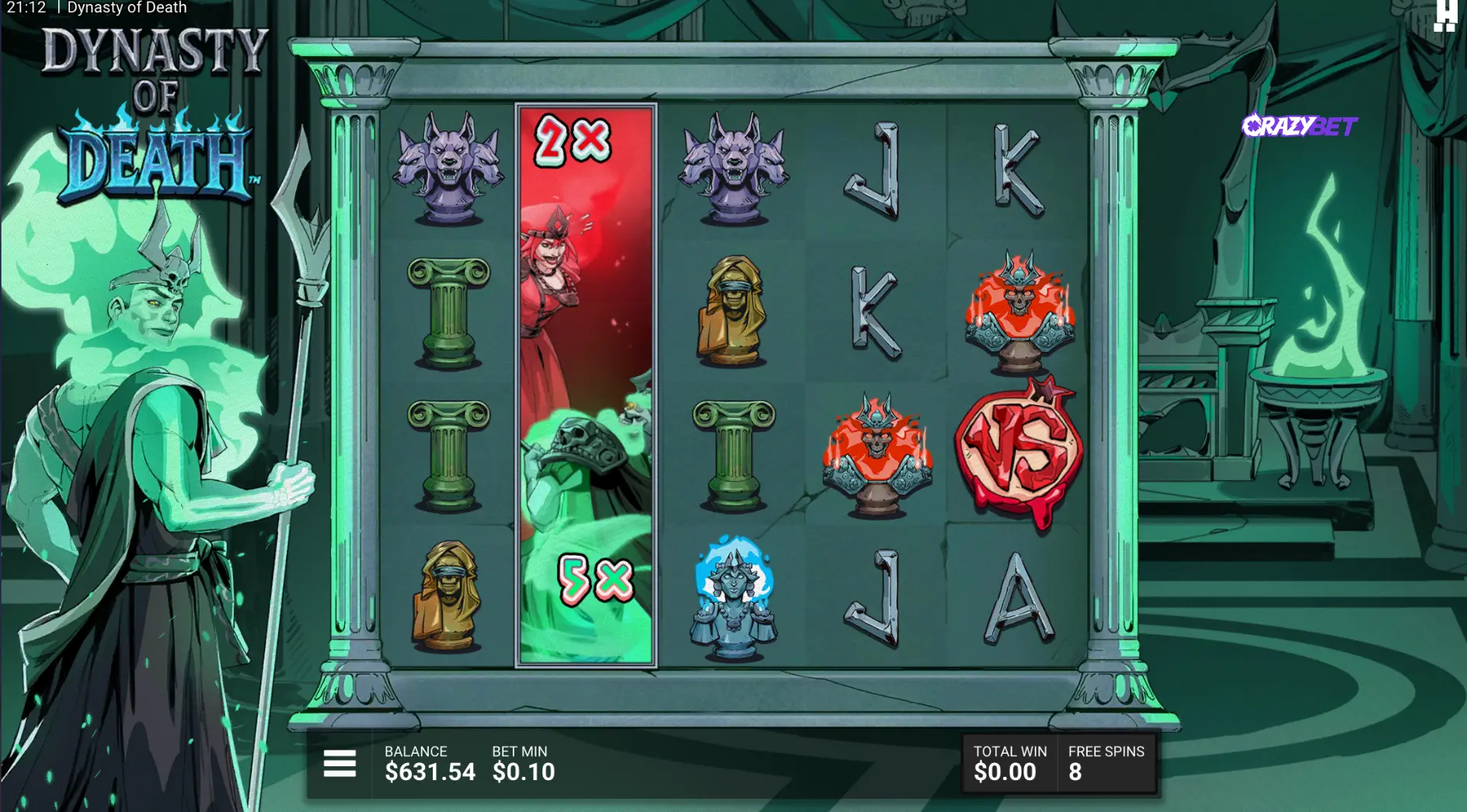 Dynasty of Death VS feature with 2× and 5× multipliers during free spins