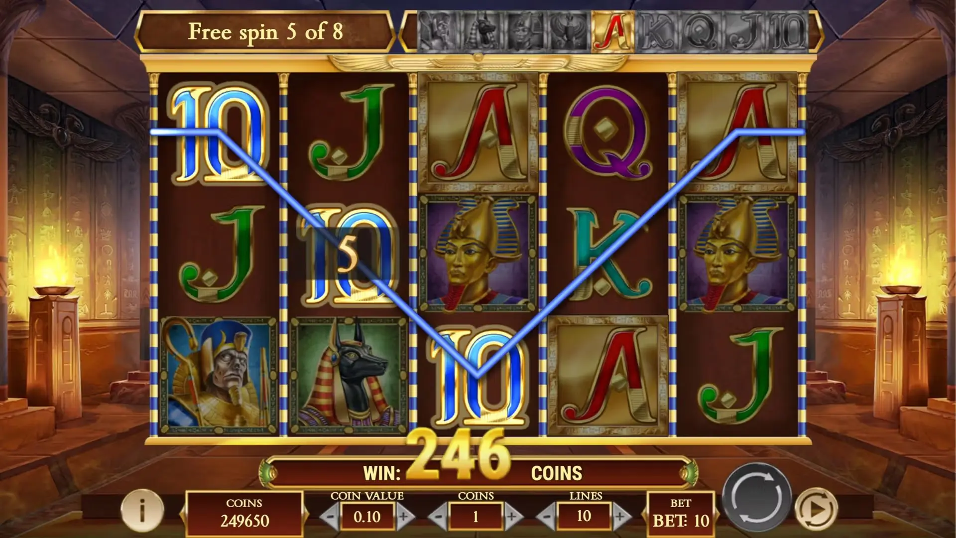 Legacy of Dead – how the expanding symbol works during free spins (e.g. A)