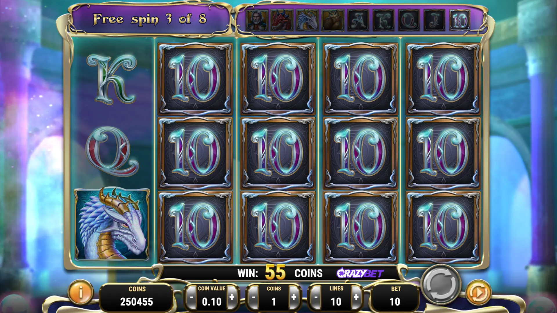 Rise of Merlin (Play’n GO) - symbol 10 in full screen during free spins