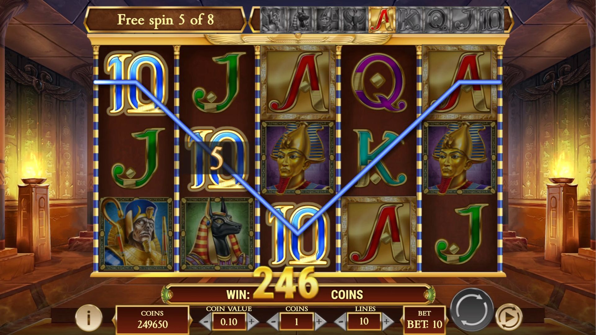 « Legacy of Dead – fonctionnement du symbole expansif pendant les free spins (ex. A) »