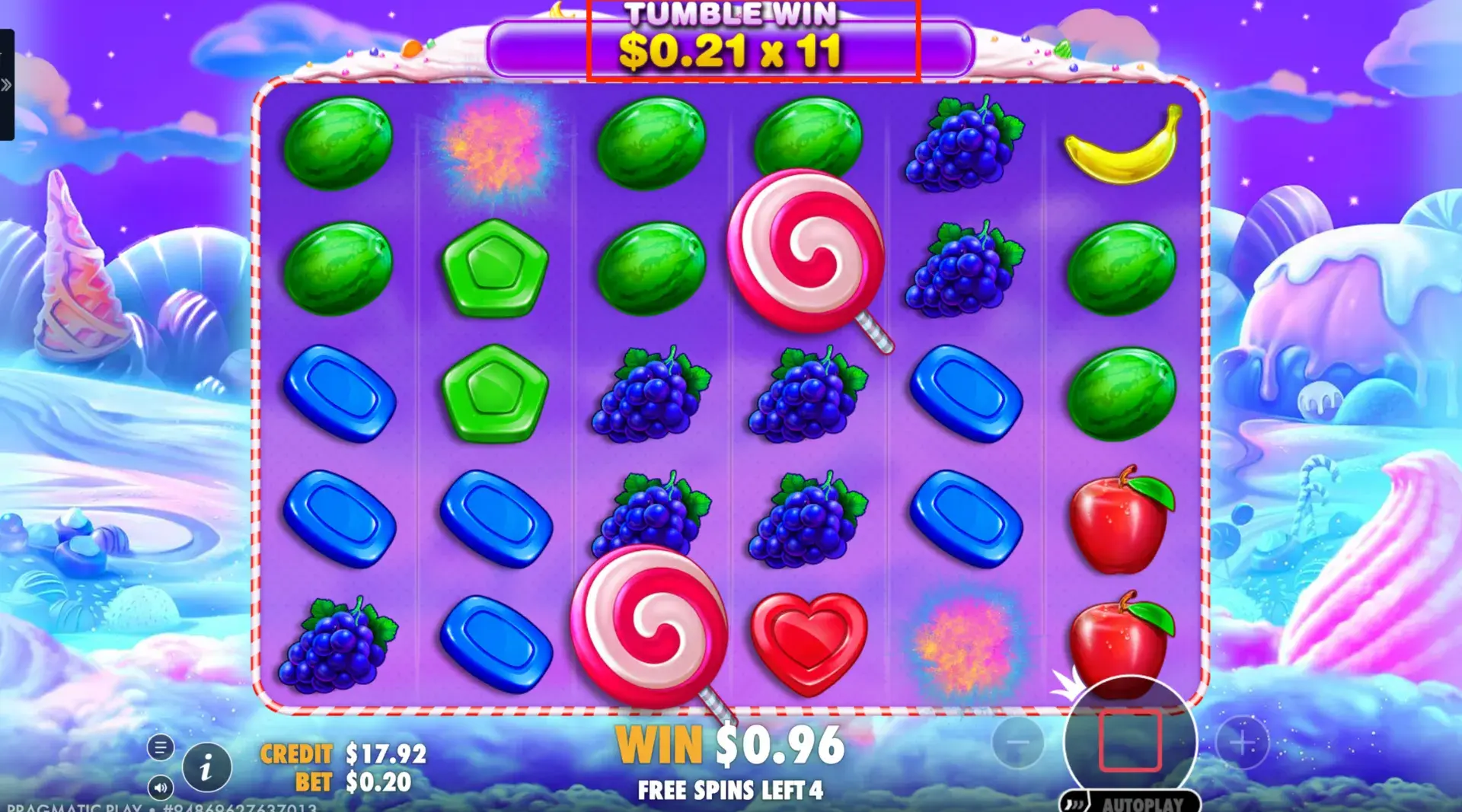 Bombe multiplicatrice active pendant les free spins Sweet Bonanza