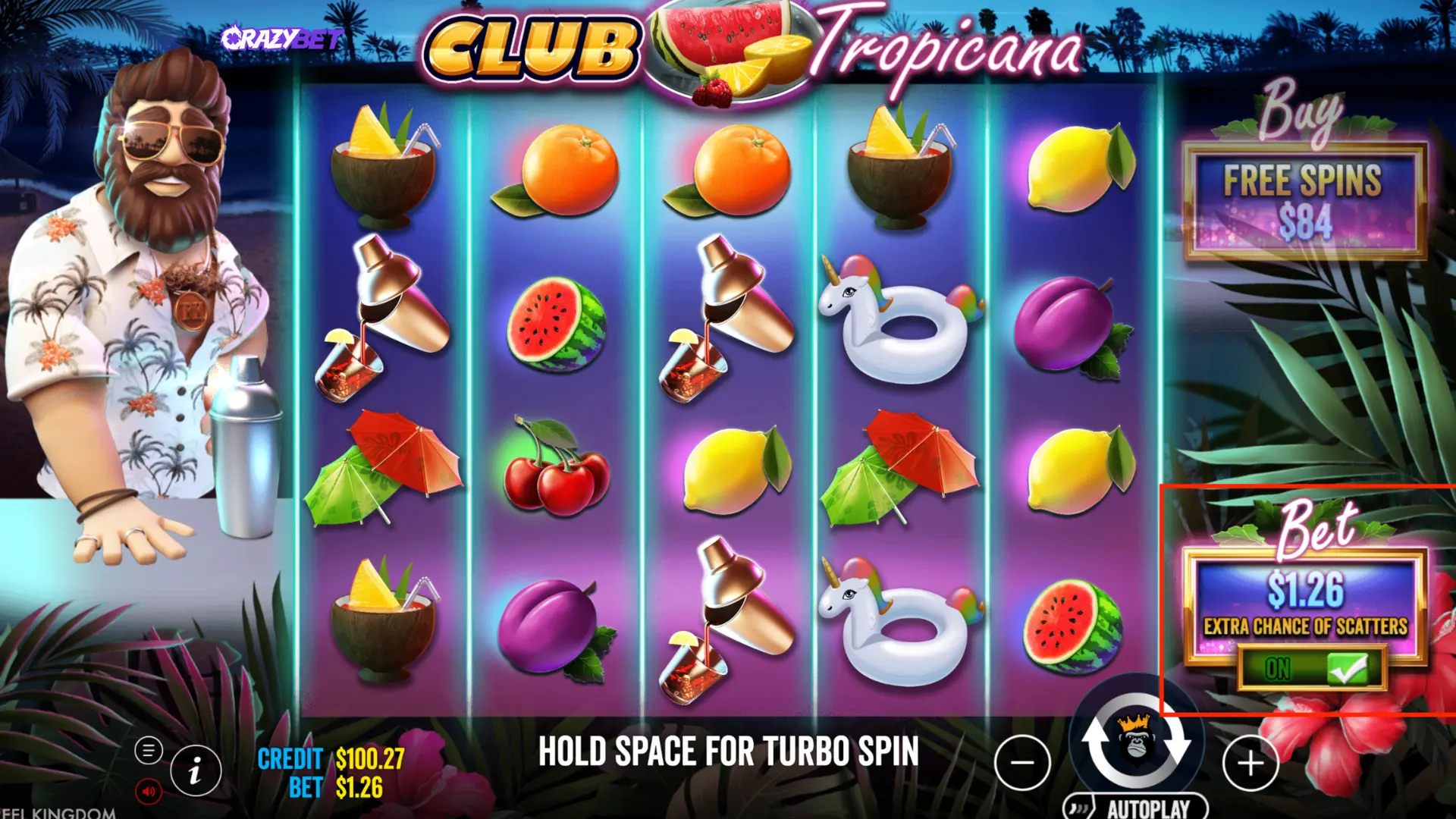 Ante Bet active – Extra Chance of Scatters on Club Tropicana
