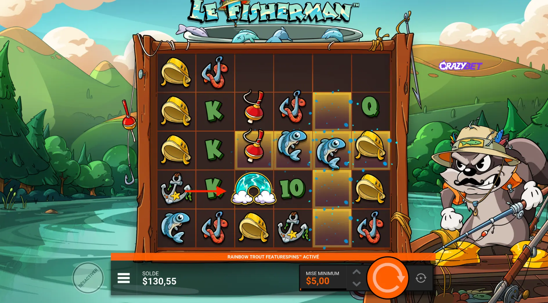 Rainbow Trout Featurespins active in The Fisherman by Hacksaw Gaming