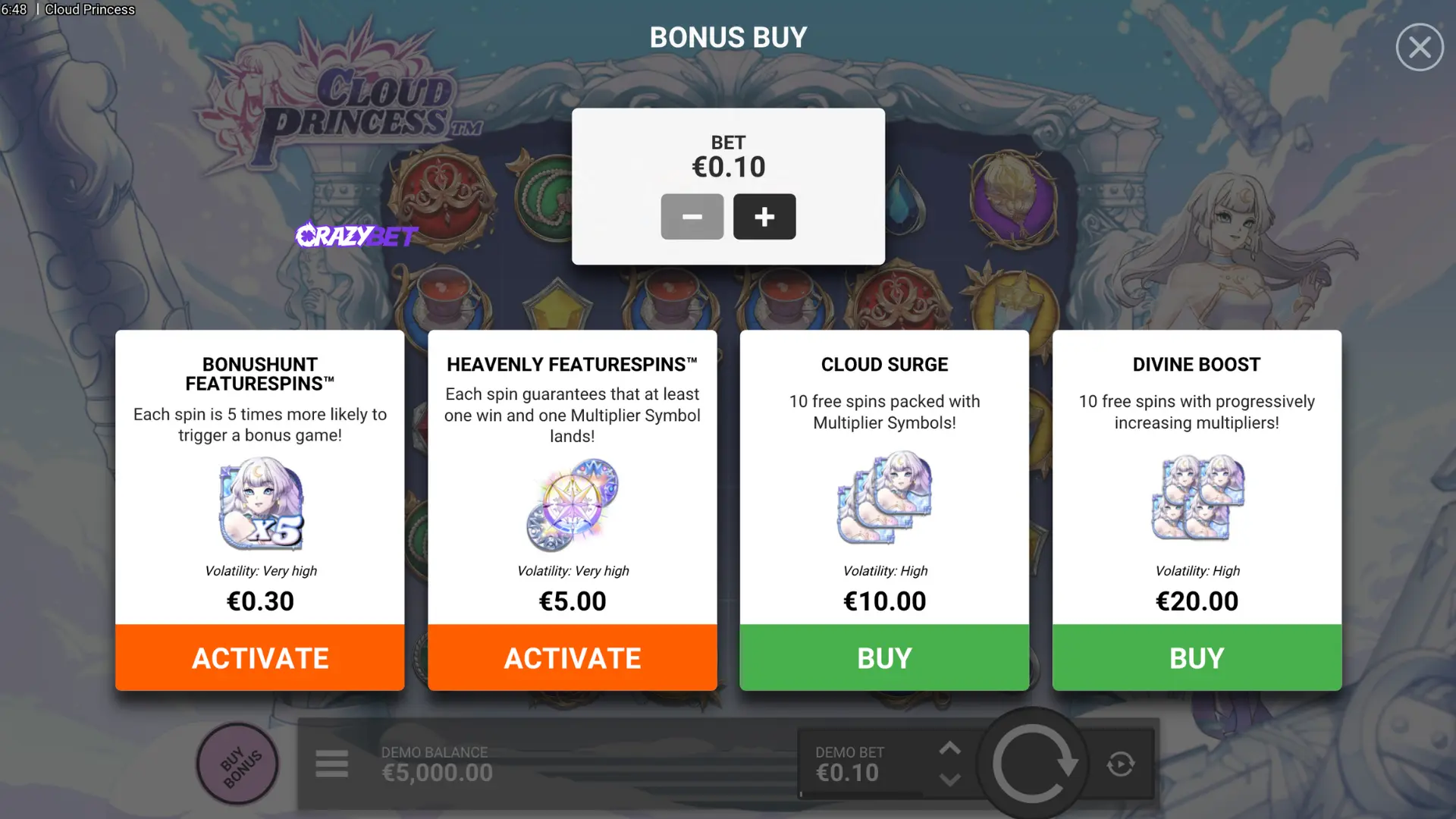 Cloud Princess – Bonus Buy Menu (Cloud Surge & Divine Boost)