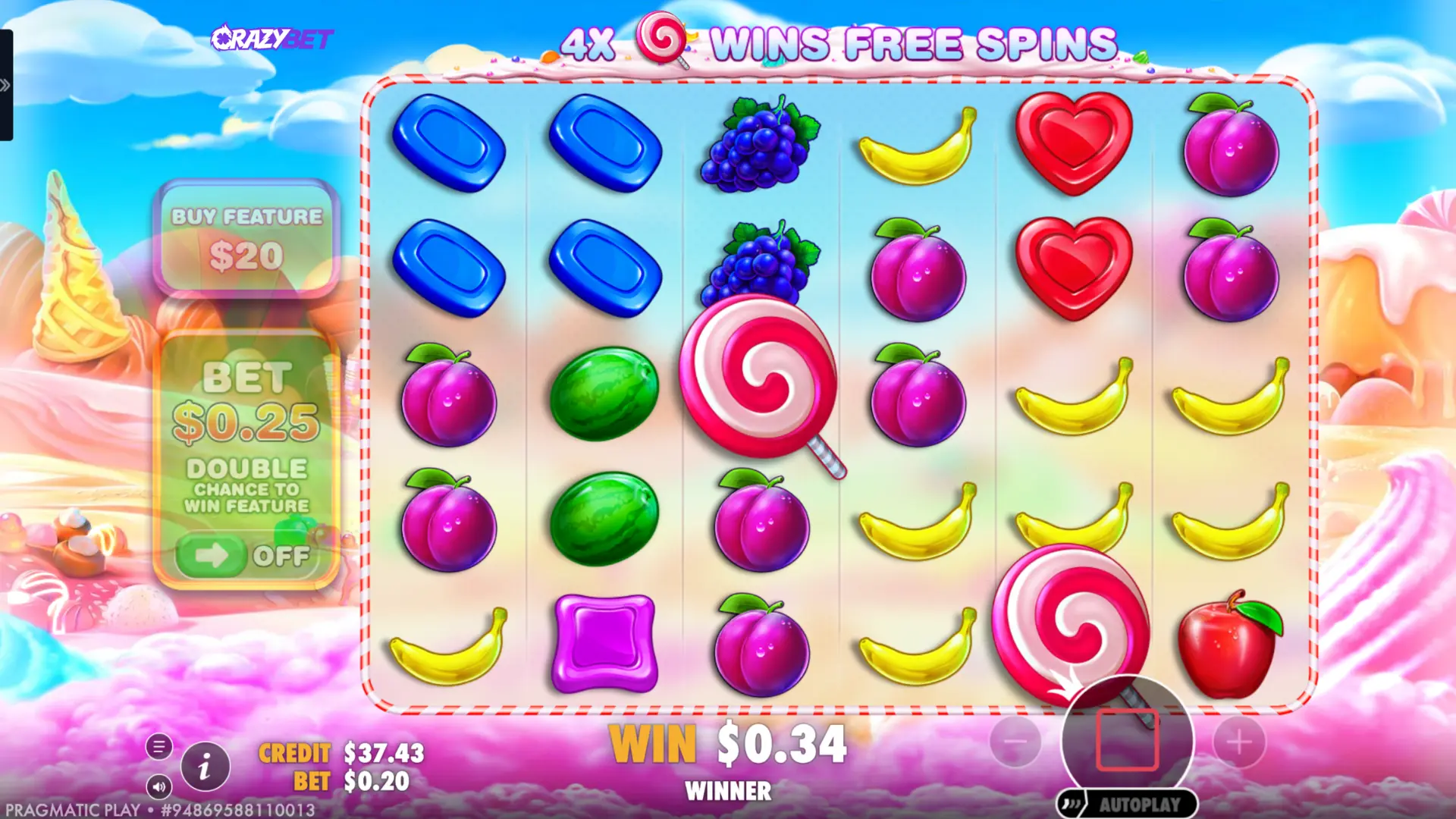 Séquence de Tumble avec connexions successives sur Sweet Bonanza
