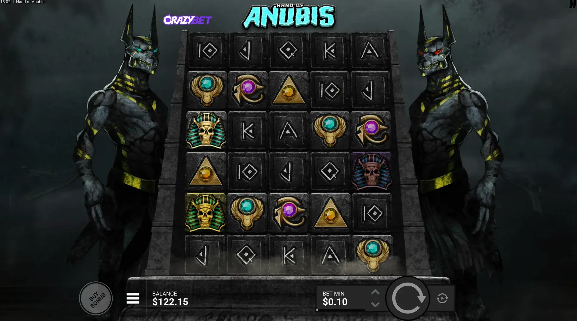 Hand of Anubis, Underworld bonus in progress with cumulative column multipliers