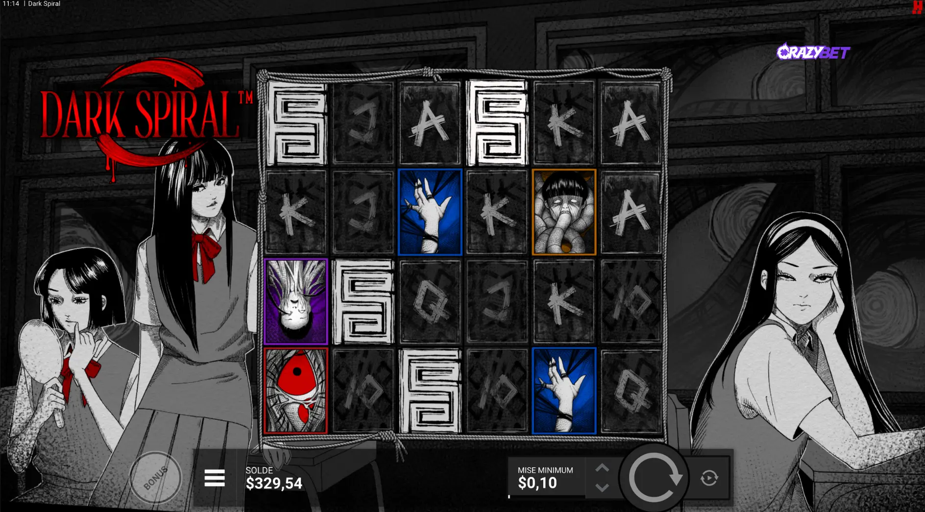 Bonus symbols aligned on the 5×5 grid in the Dark Spiral slot.