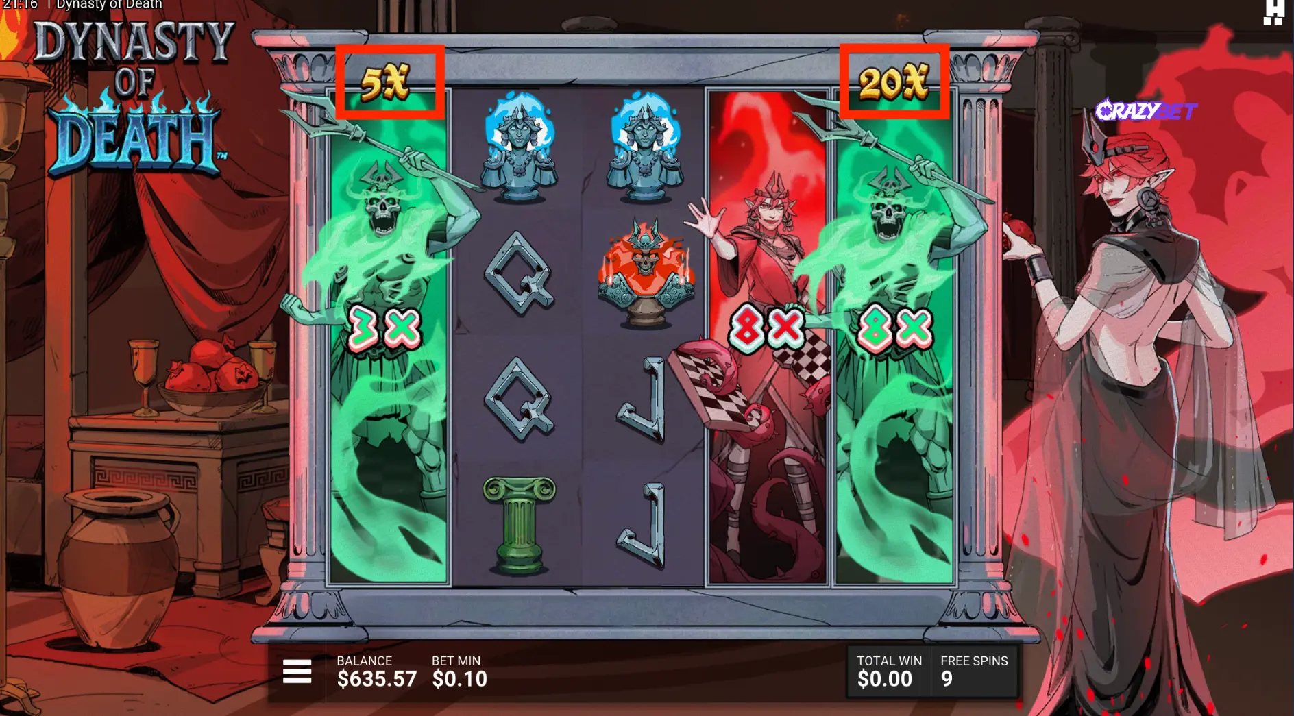 Dynasty of Death VS feature with 3×, 8× and 20× multipliers during free spins