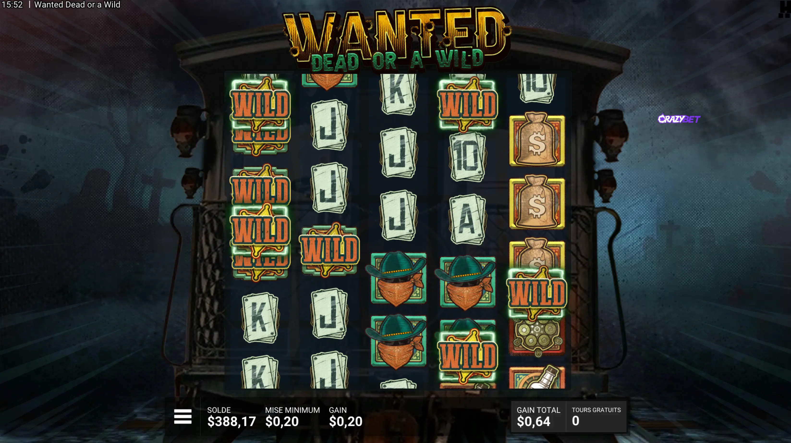 Accumulation of sticky Wild symbols during the Great Train Robbery bonus.