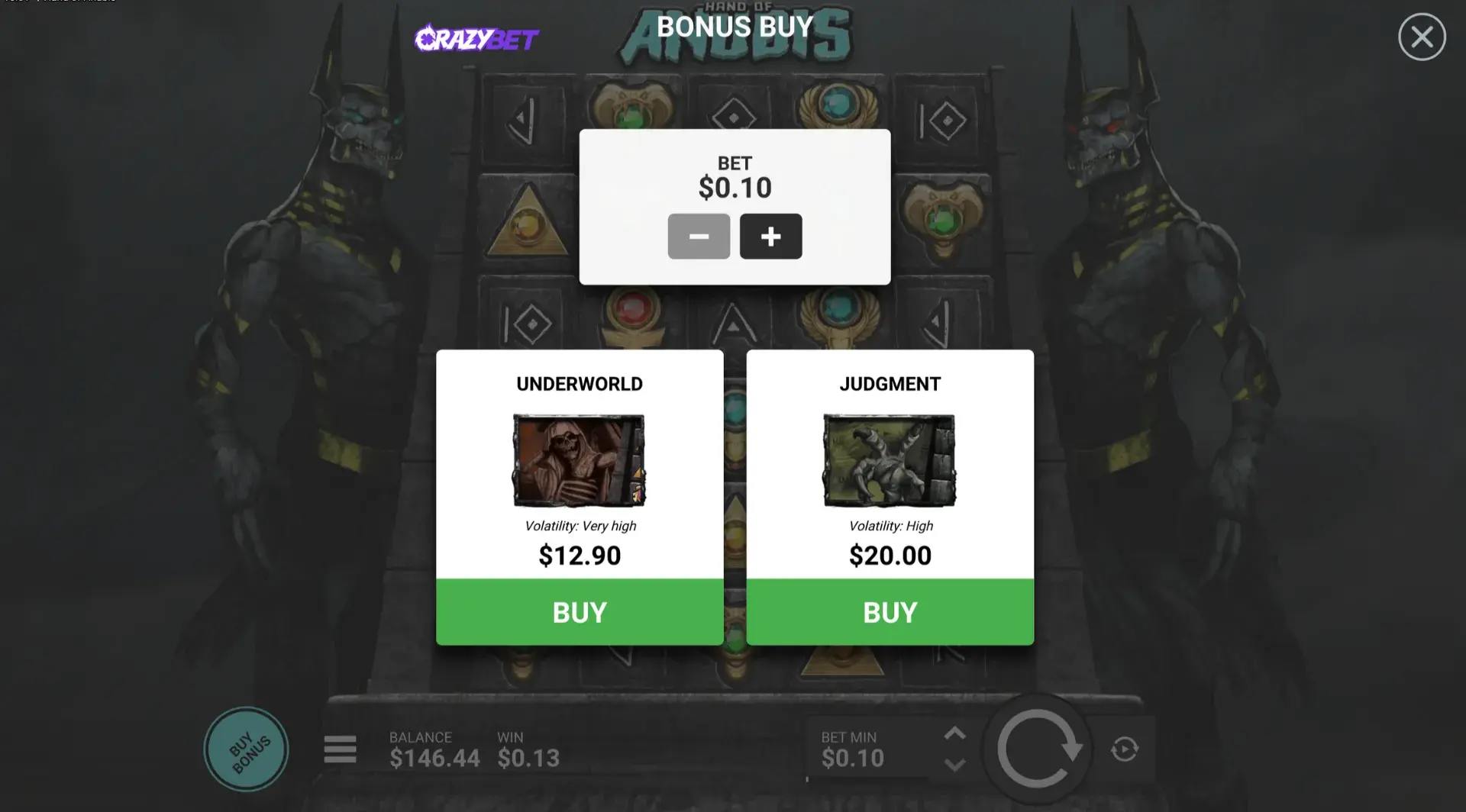 Hand of Anubis, premium symbols (pharaoh skulls) and special symbols (eye, scarab, ankh)