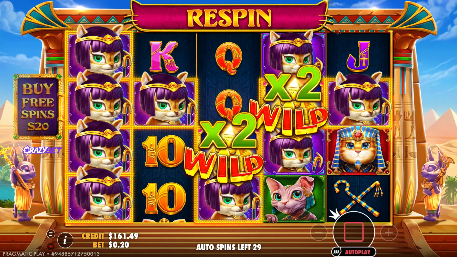 Cleocatra Respin with x2 Wilds and Stacked Premium Symbols