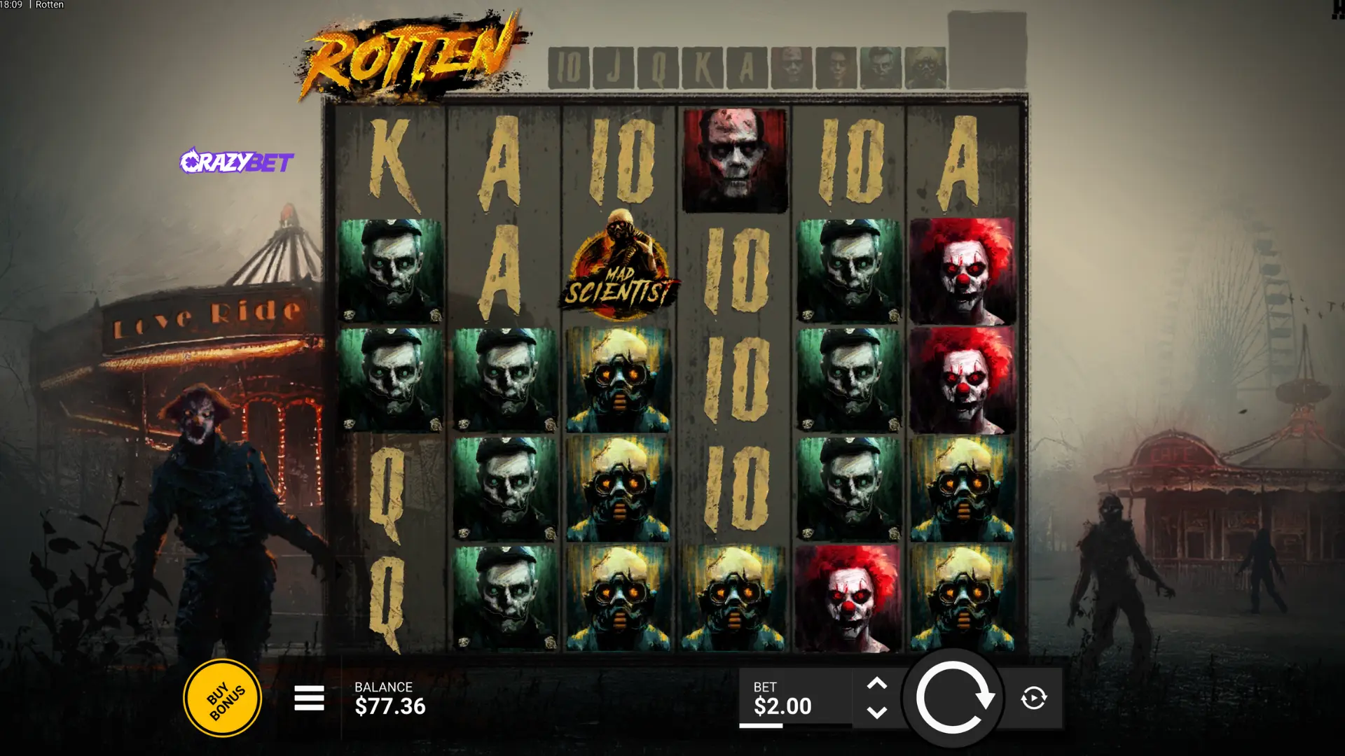 Rotten – opening base game spin with Mad Scientist symbol