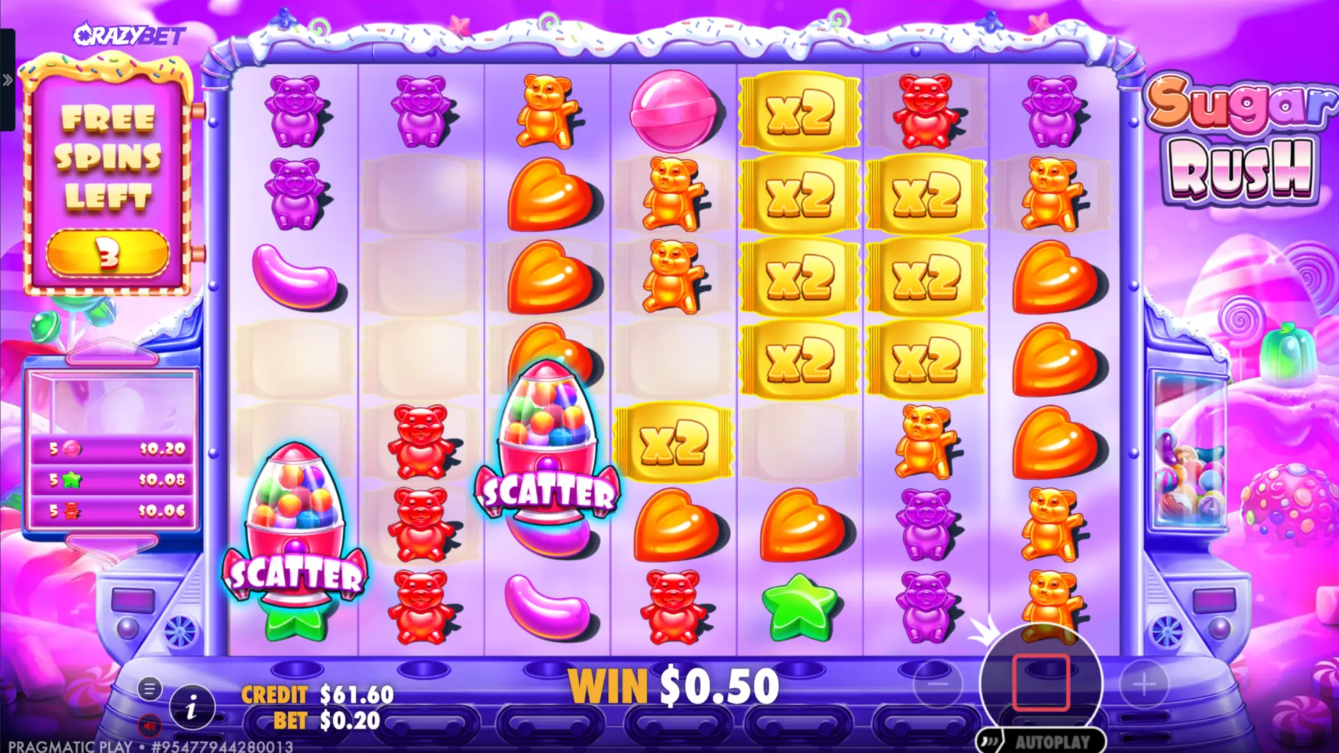 Persistent multipliers during the Sugar Rush bonus