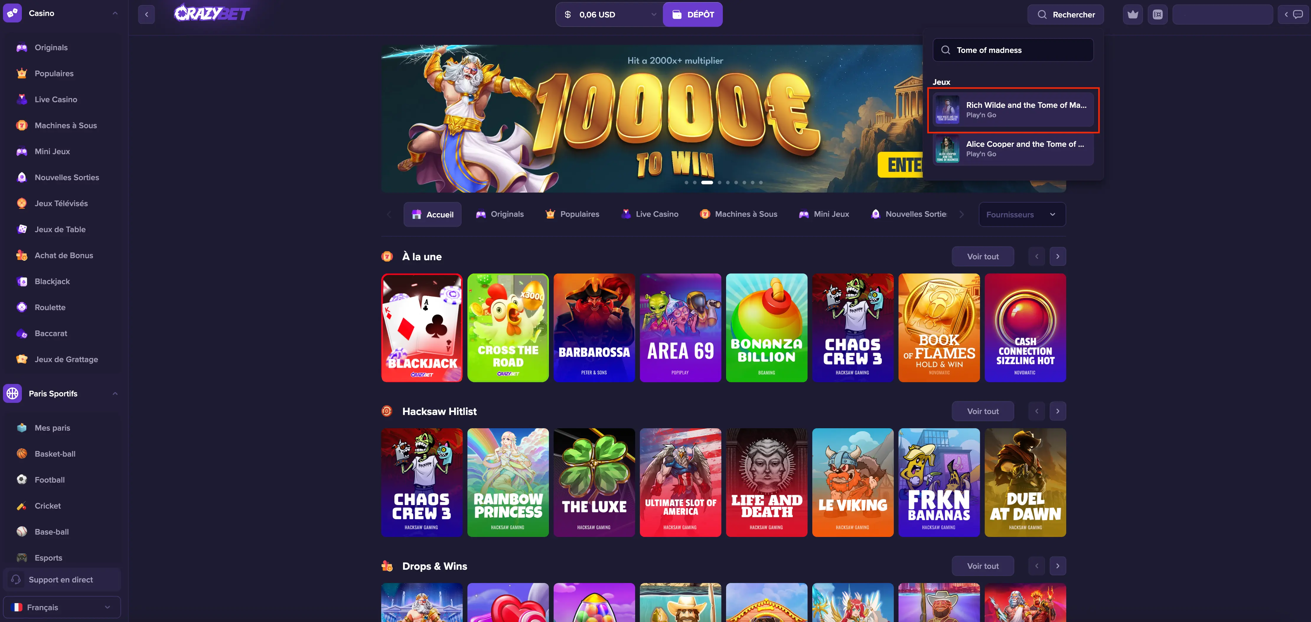 Playing Tome of Madness on CrazyBet