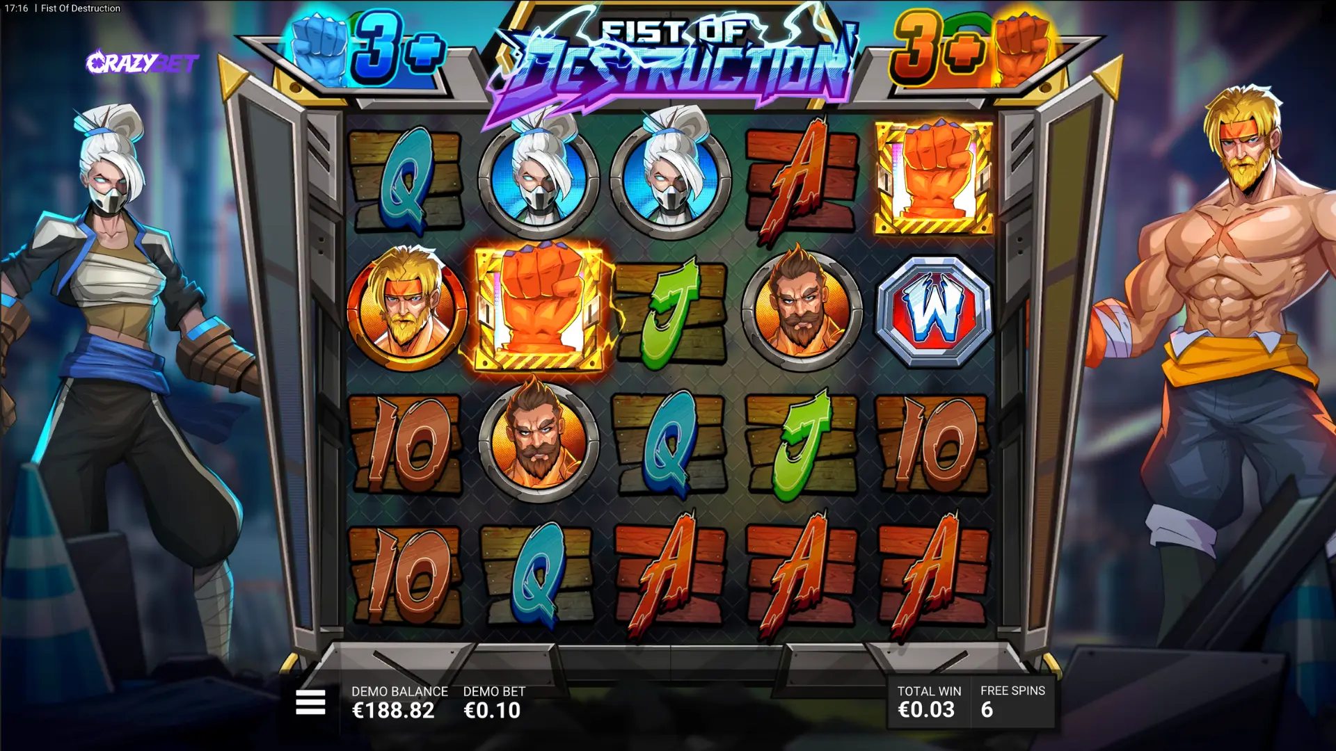 Two Fist Wild Reels on screen with multipliers building up