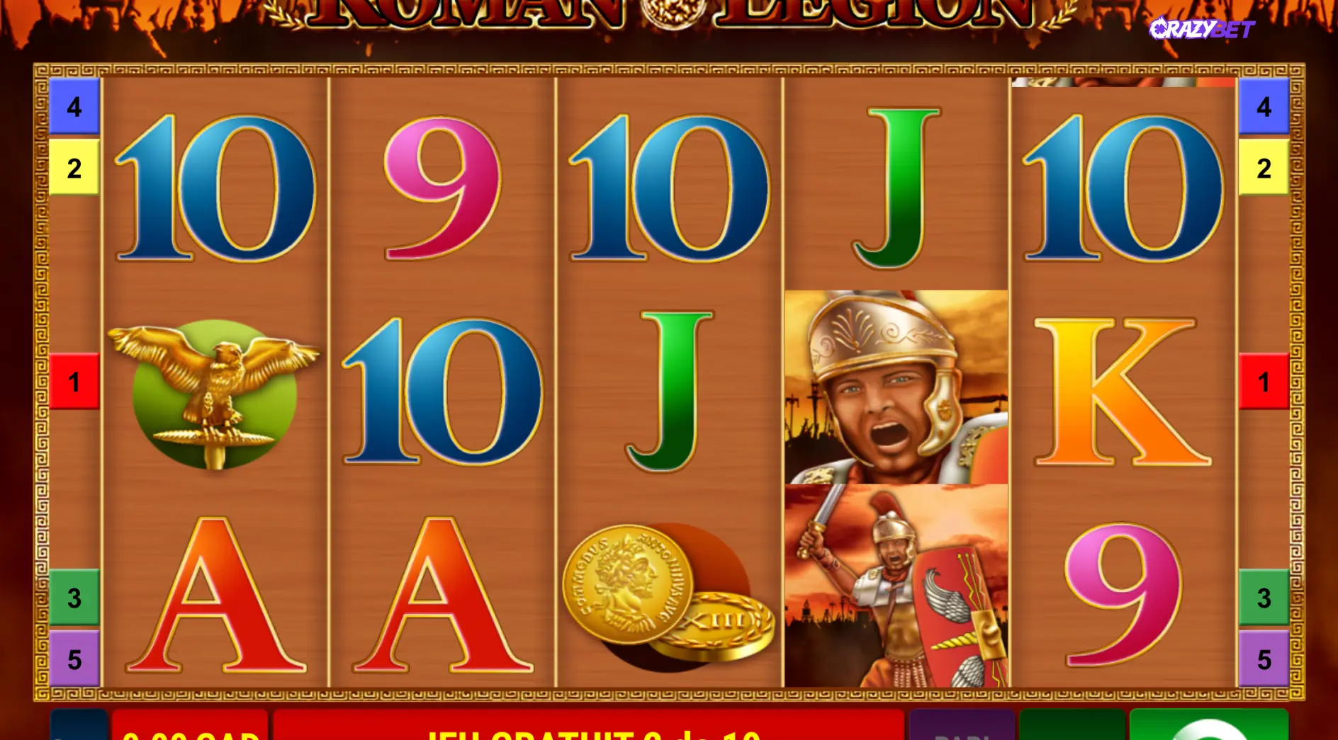 Roman Legion Gamomat stacked Roman Soldier Wild on the 5-reel grid