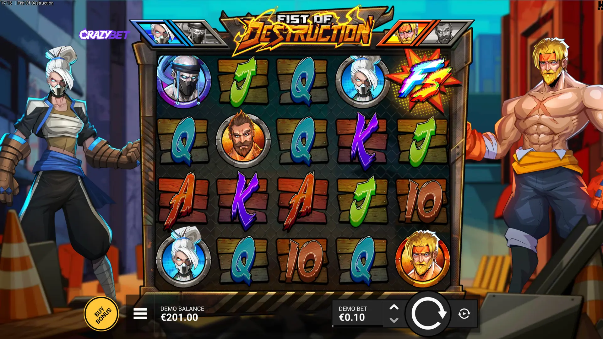 5x4 starting grid in Fist of Destruction featuring 14 fixed paylines