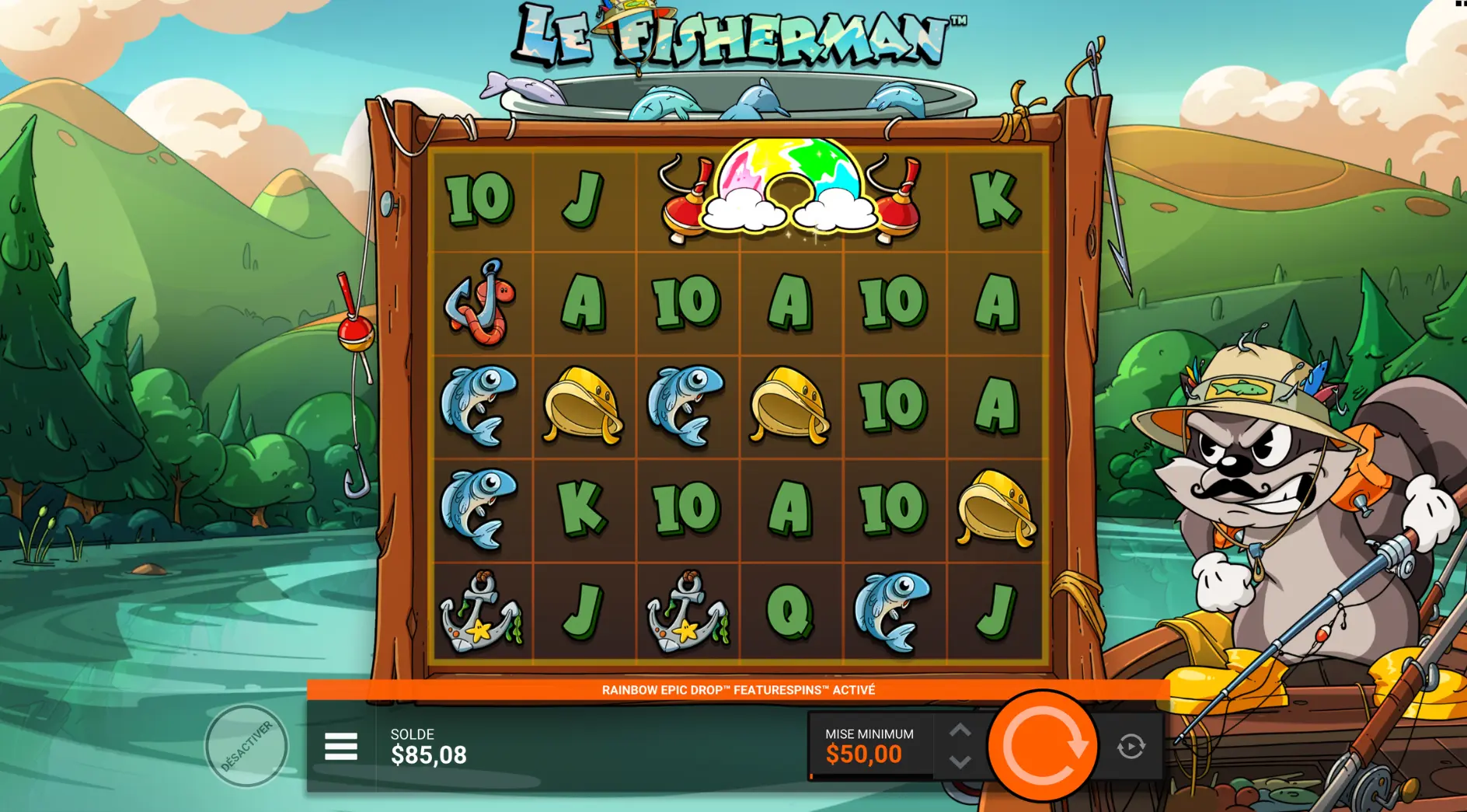 Rainbow Epic Drop Featurespins active in The Fisherman by Hacksaw Gaming