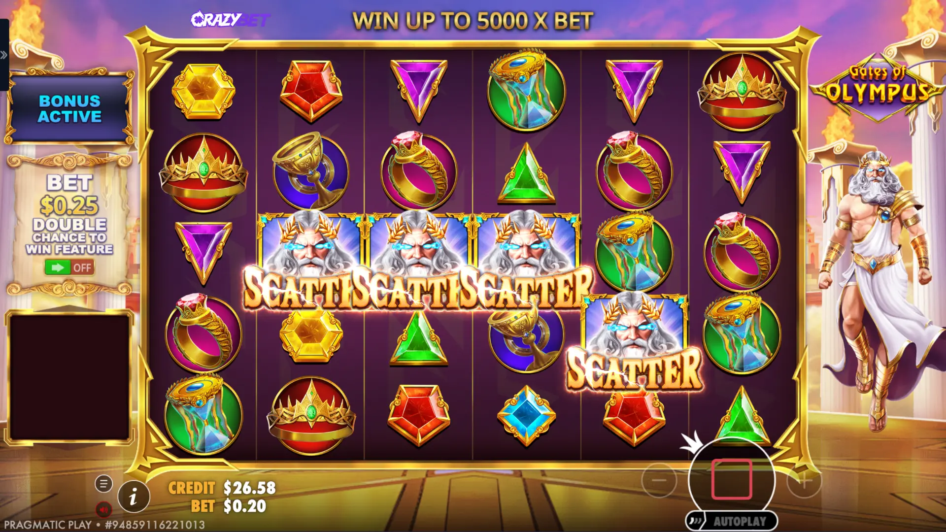 Gates of Olympus - active Free Spins bonus with multipliers