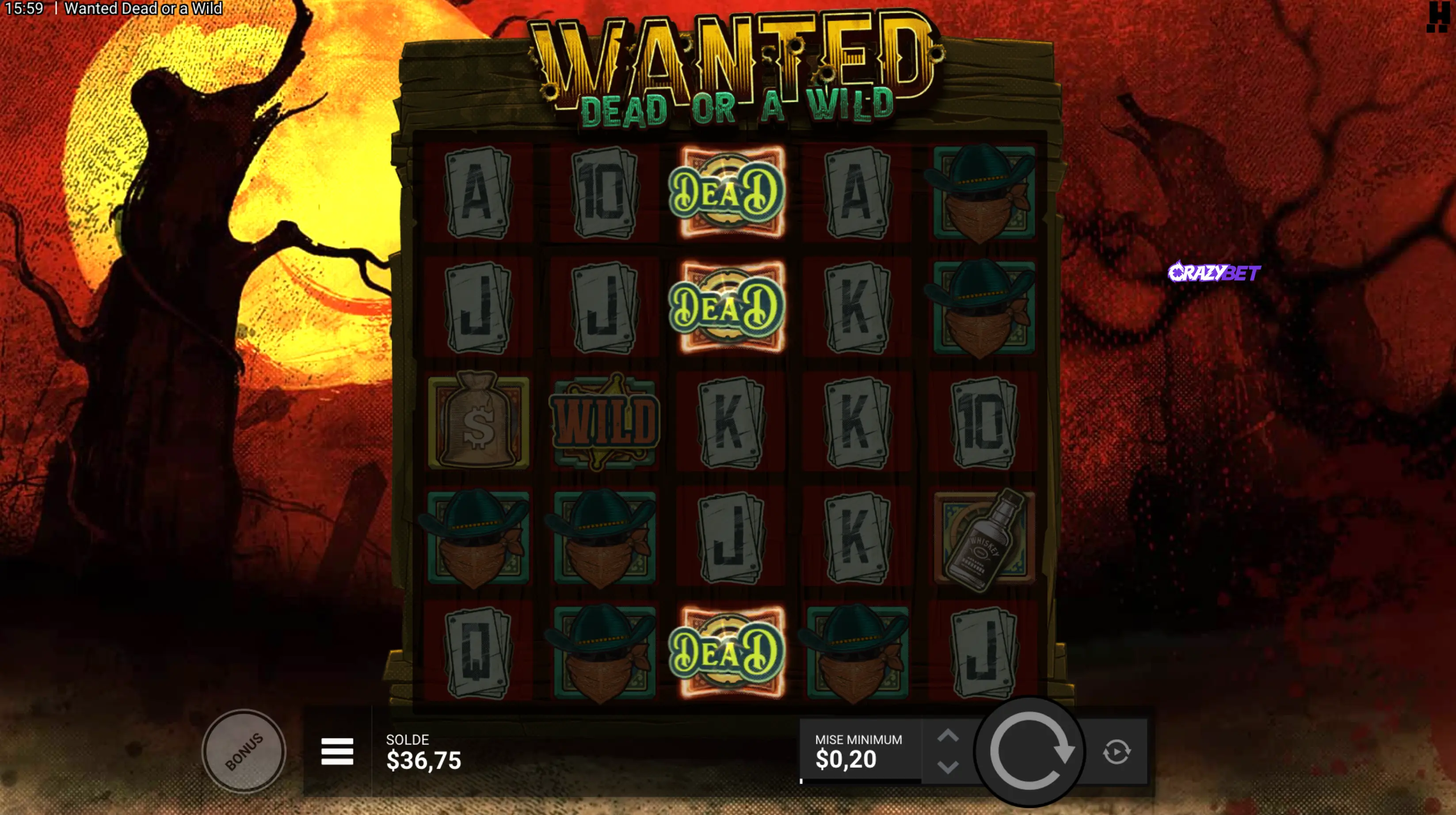 Dead Man’s Hand bonus activation with 3 “Dead” Scatters.