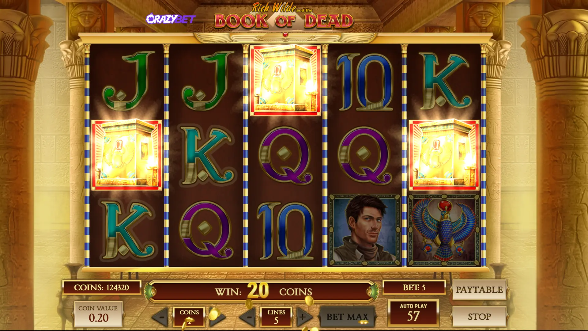 Book of Dead – triggering 10 free spins with 3 books