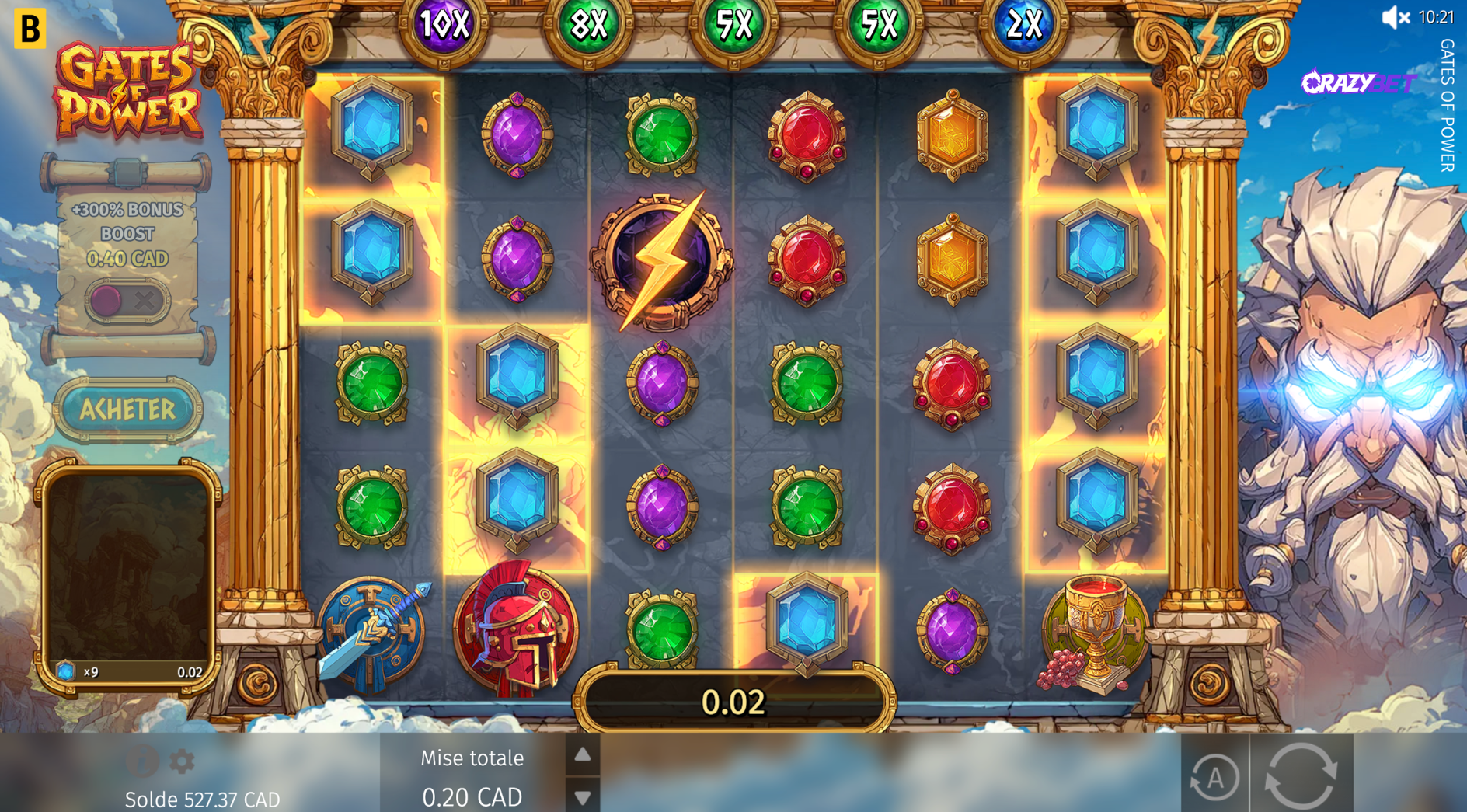 Gates of Power winning connections with multipliers and Lightning symbol