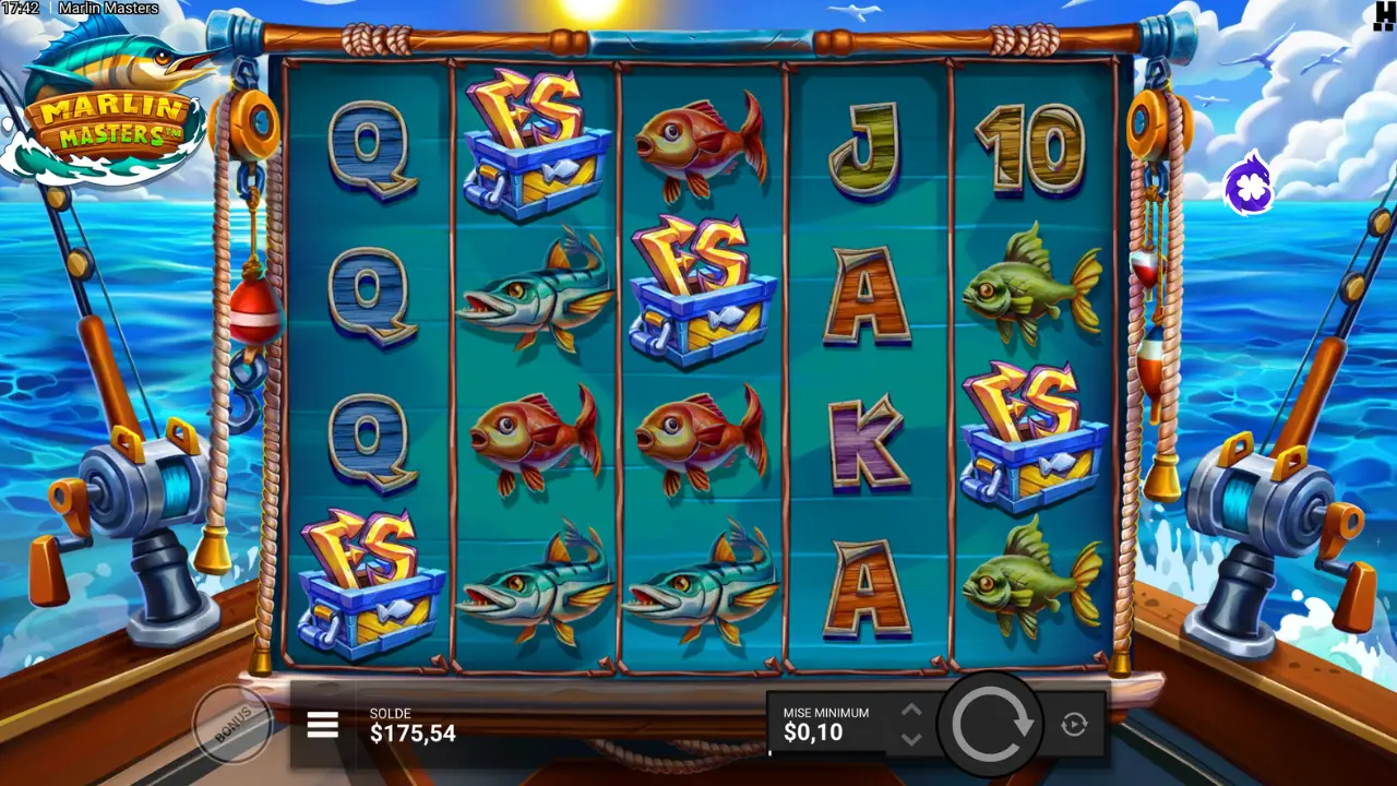 Marlin Masters – bonus trigger with FS scatter chests visible on the grid