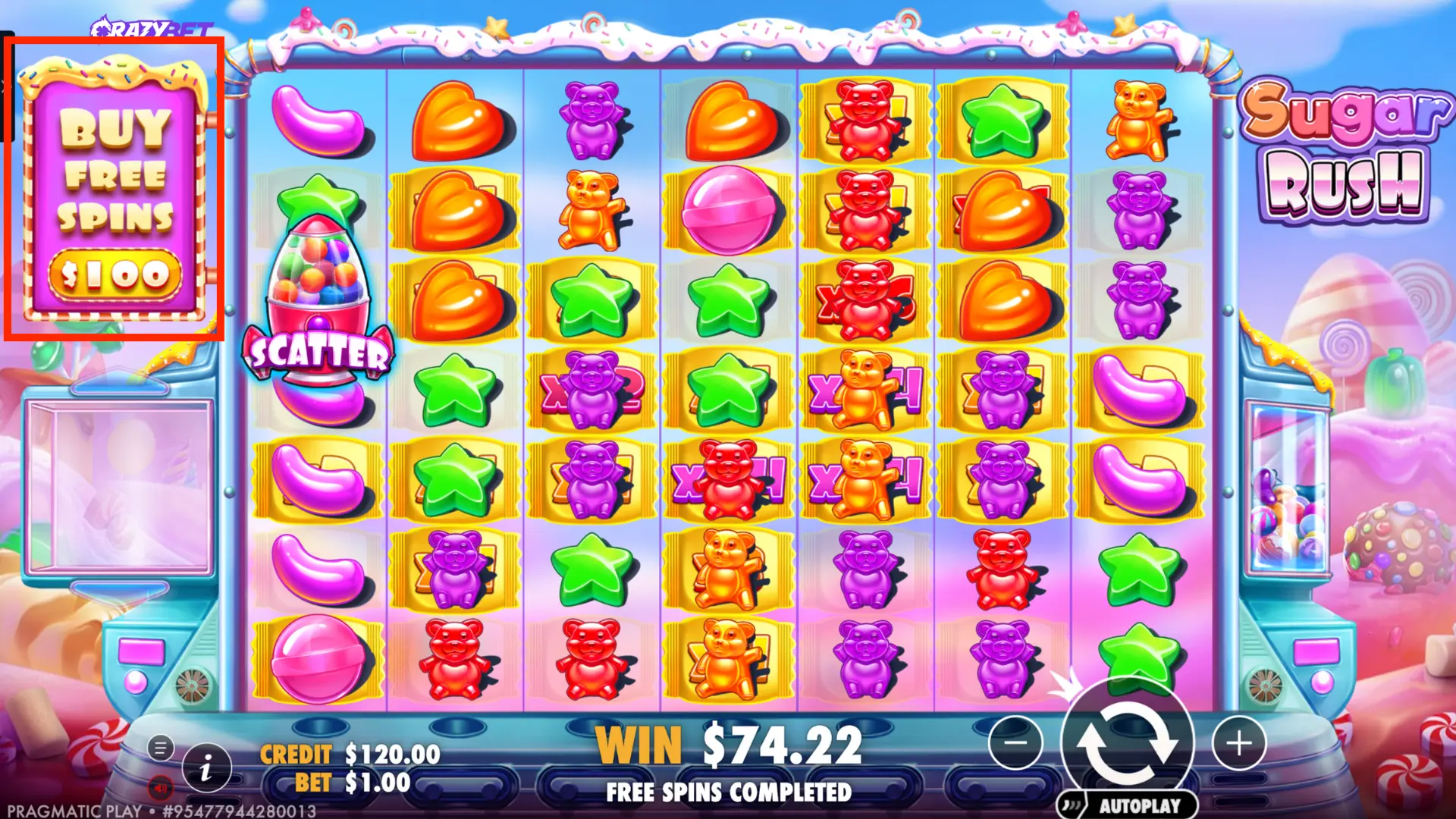 Sugar Rush: bonus buy at 100x the bet (Pragmatic Play)