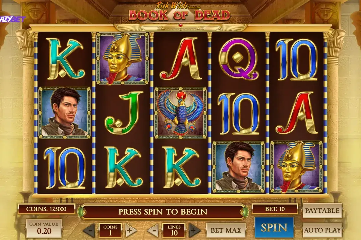 Book of Dead Play’n Go – 5×3 base screen with Rich Wilde and egyptian symbols.