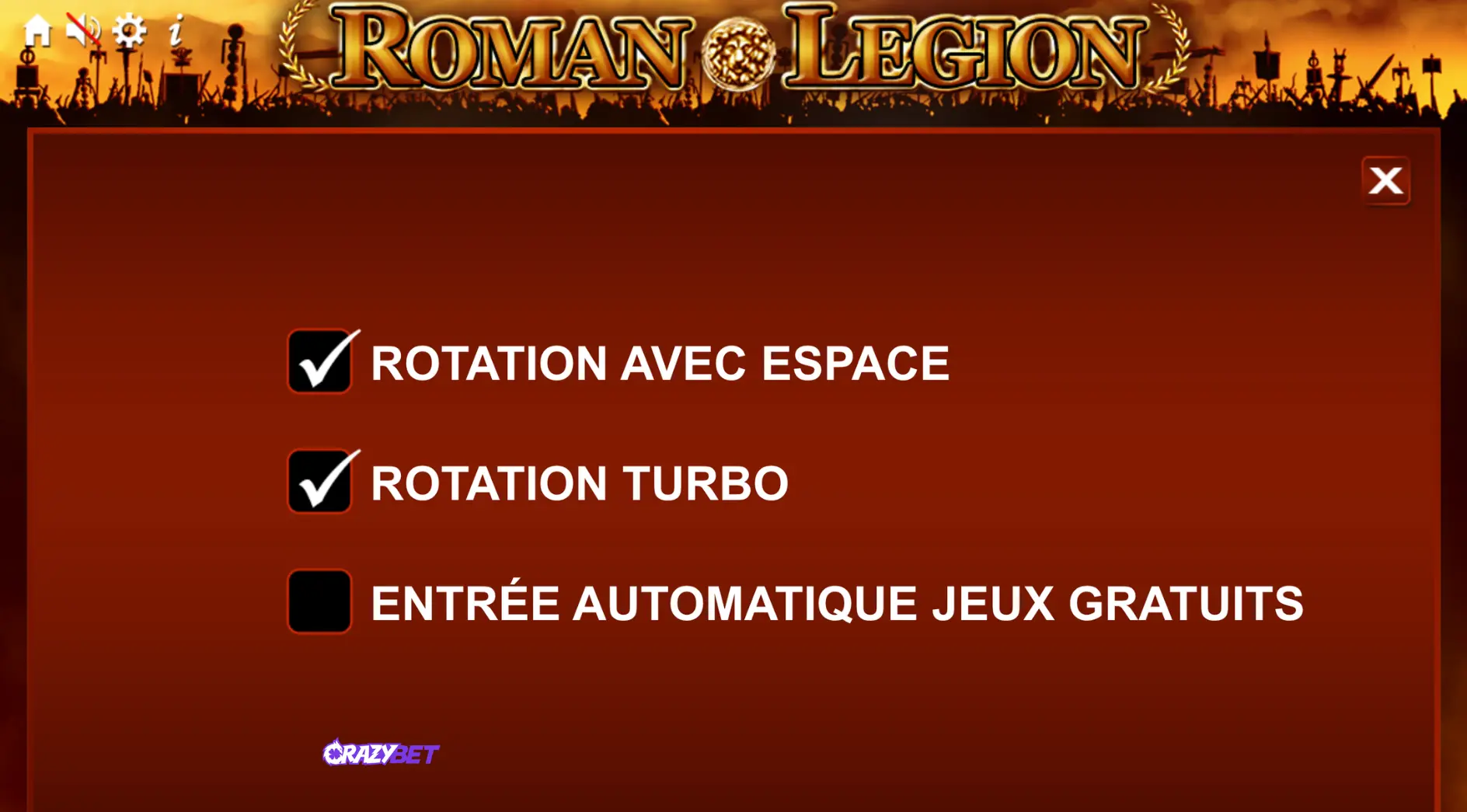 Roman Legion Gamomat turbo spin and quick spin settings